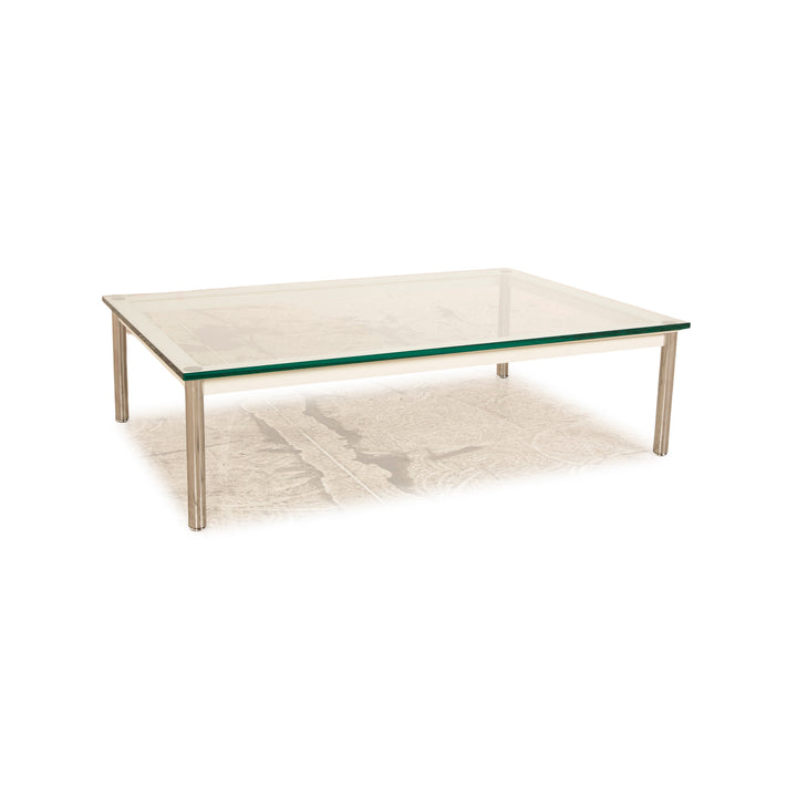 Cassina LC 10-P glass coffee table white silver grey