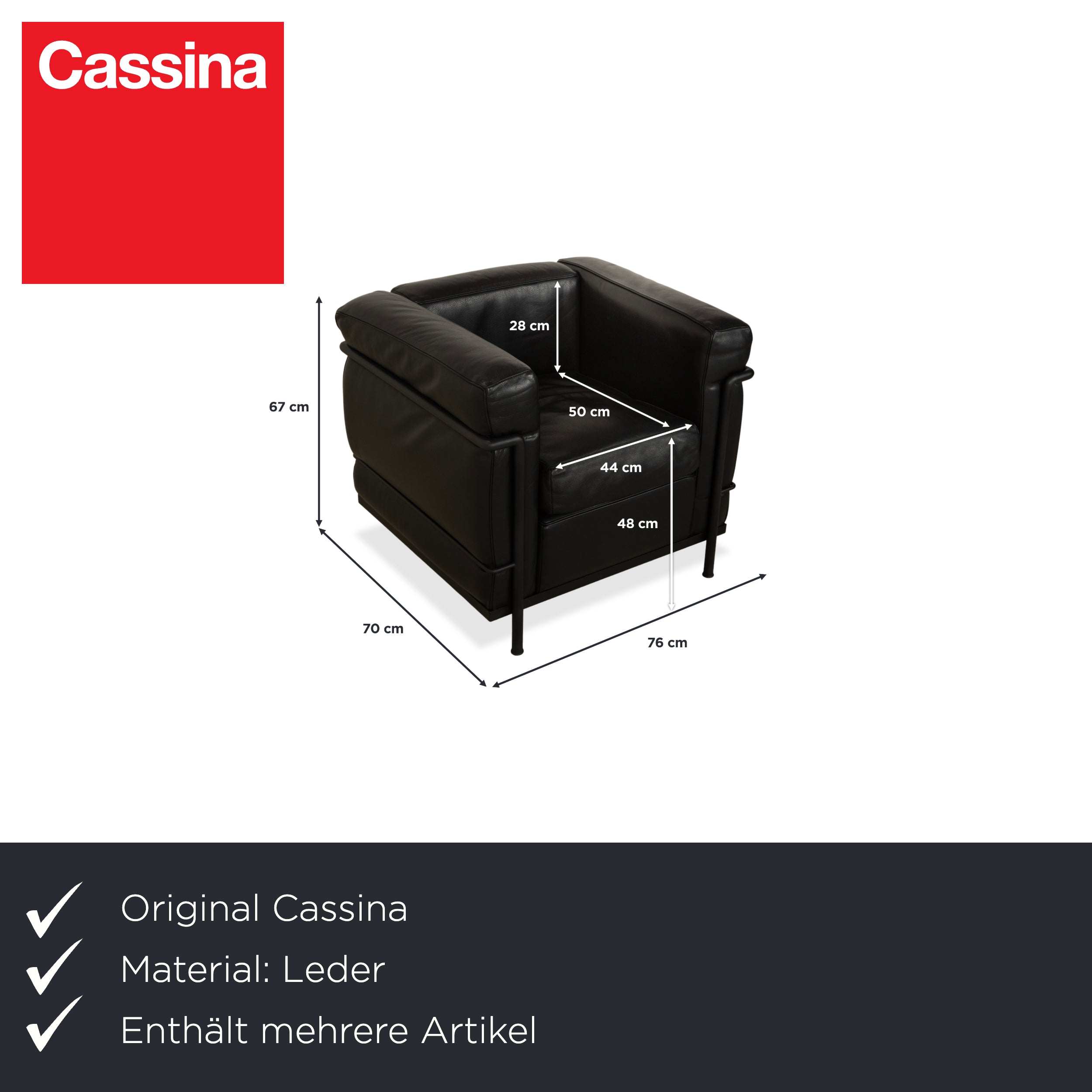 Cassina LC 2 Leder 2x Sessel Schwarz