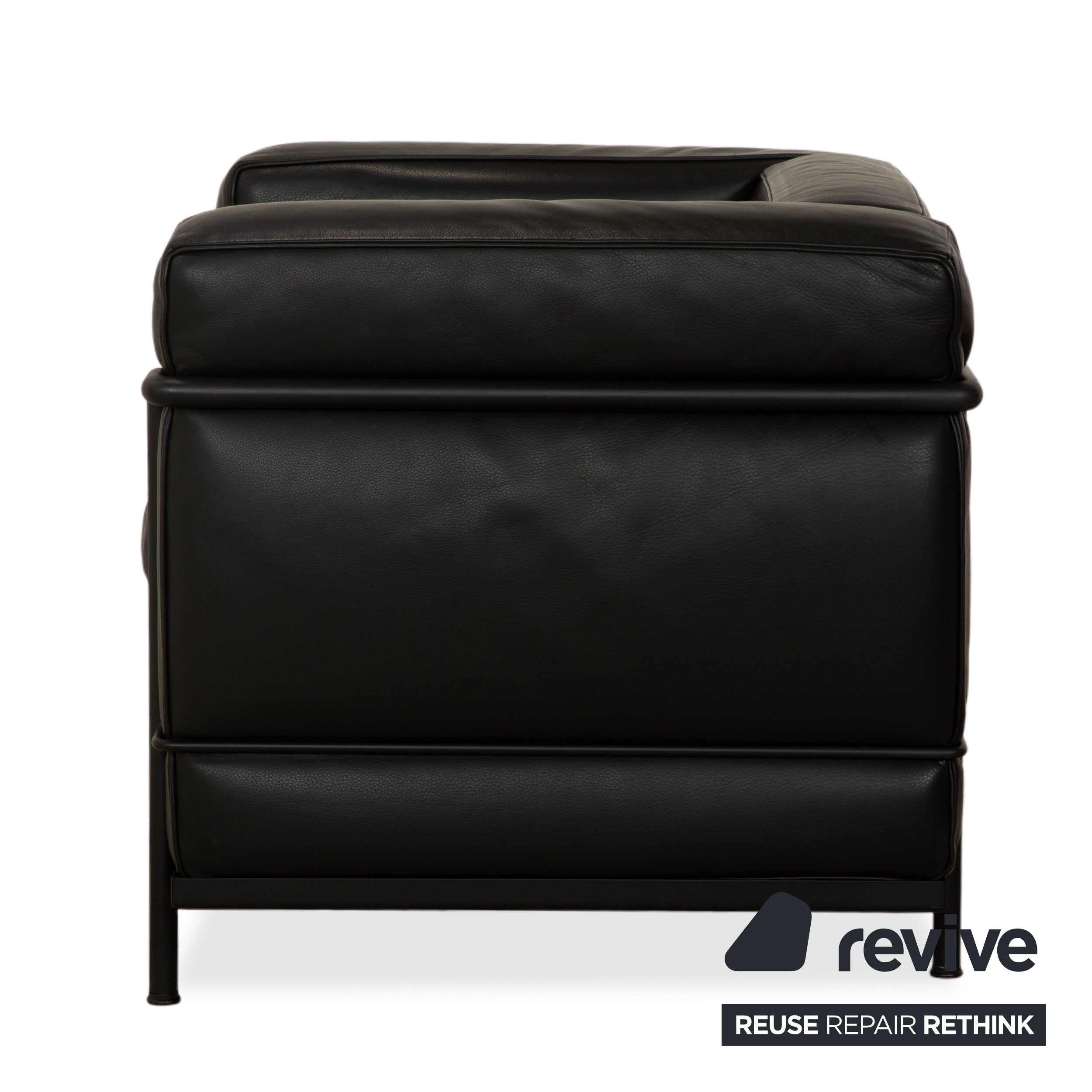 Cassina LC 2 Leather Three-Seater with Armchair Black Sofa Couch