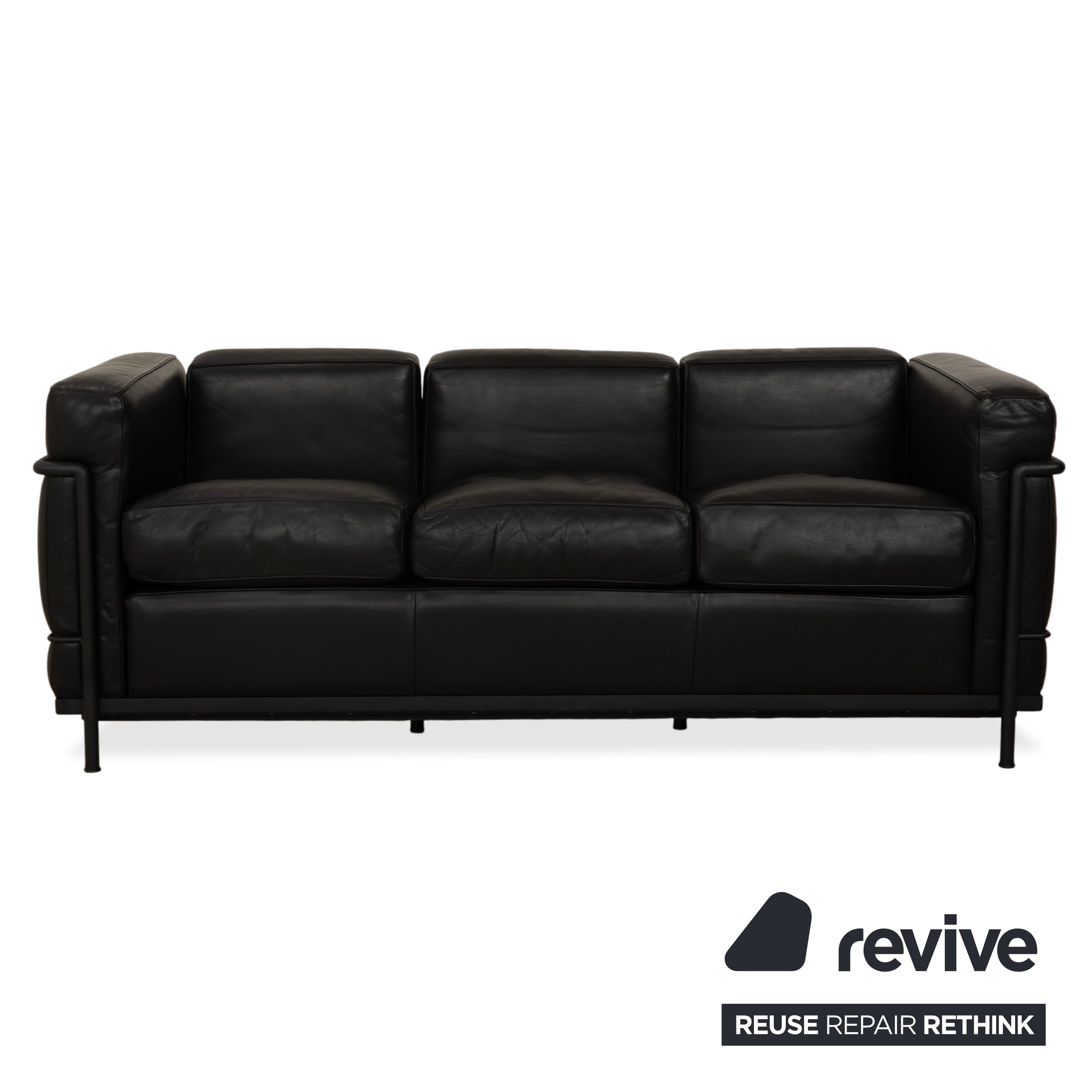 Cassina LC 2 Leder Dreisitzer mit Sessel Schwarz Sofa Couch