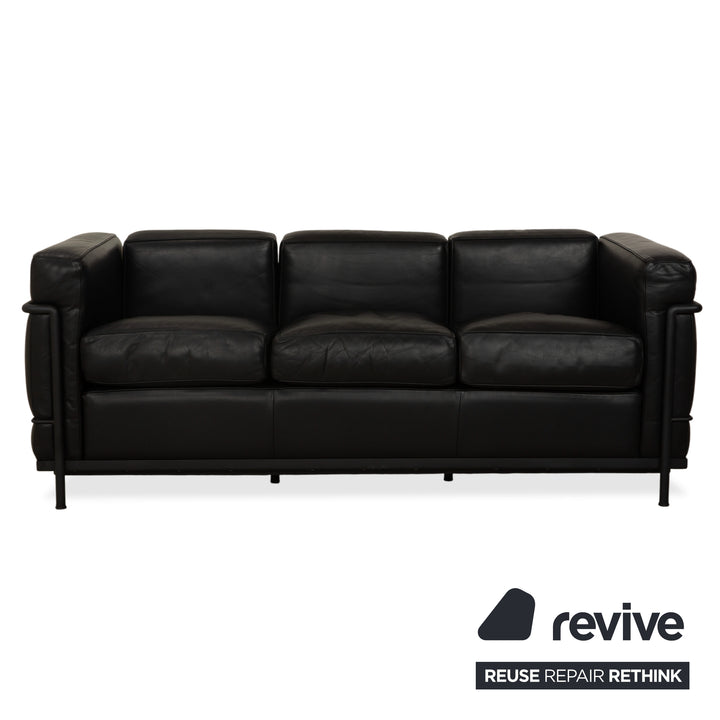 Cassina LC 2 Leder Dreisitzer mit Sessel Schwarz Sofa Couch
