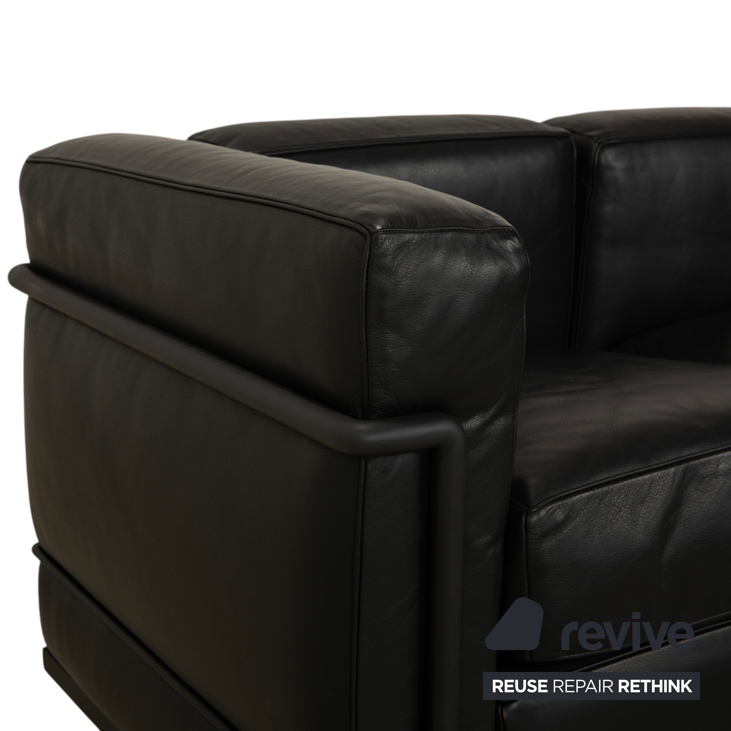 Cassina LC 2 Leather Three-Seater with Armchair Black Sofa Couch