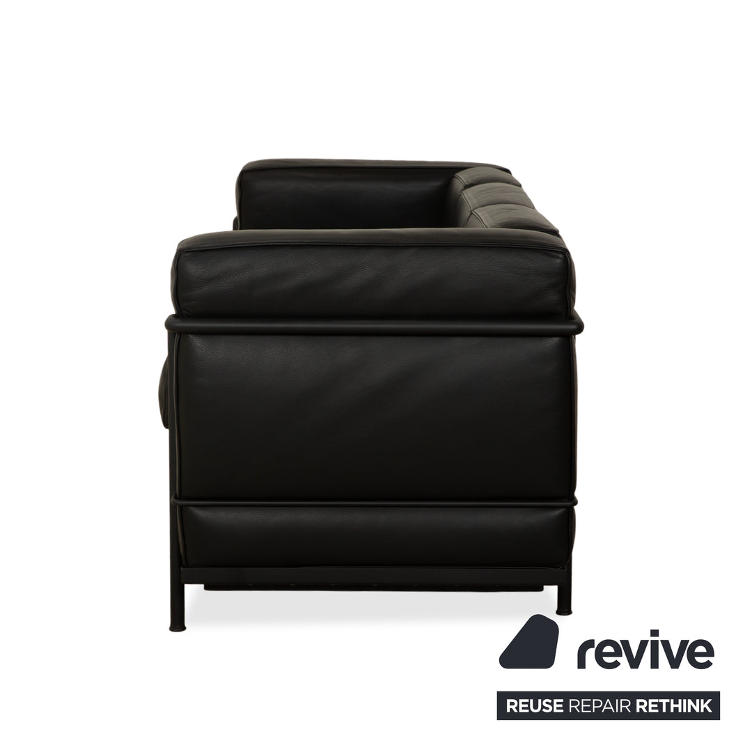 Cassina LC 2 Leather Three-Seater with Armchair Black Sofa Couch