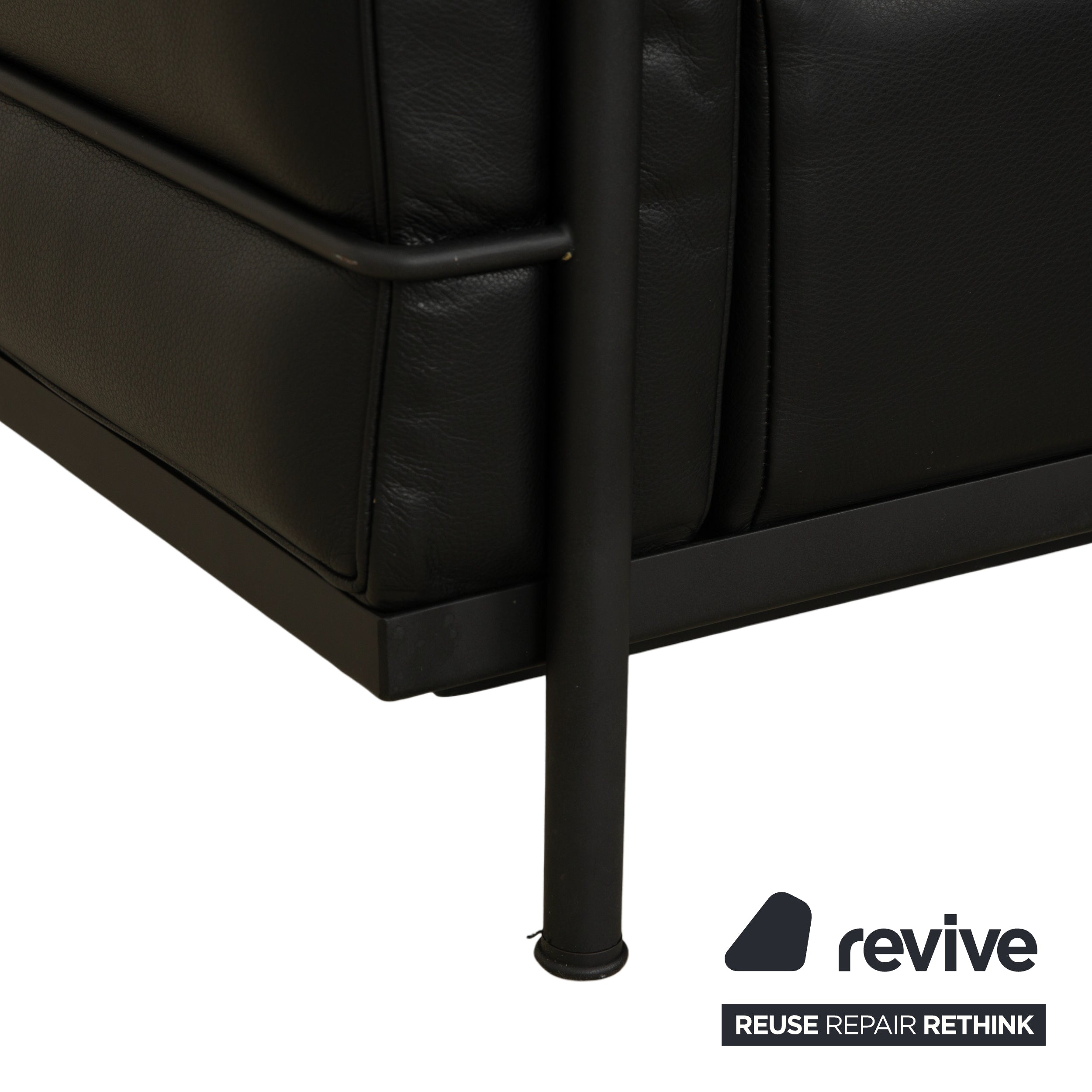 Cassina LC 2 Leather Three-Seater with Armchair Black Sofa Couch