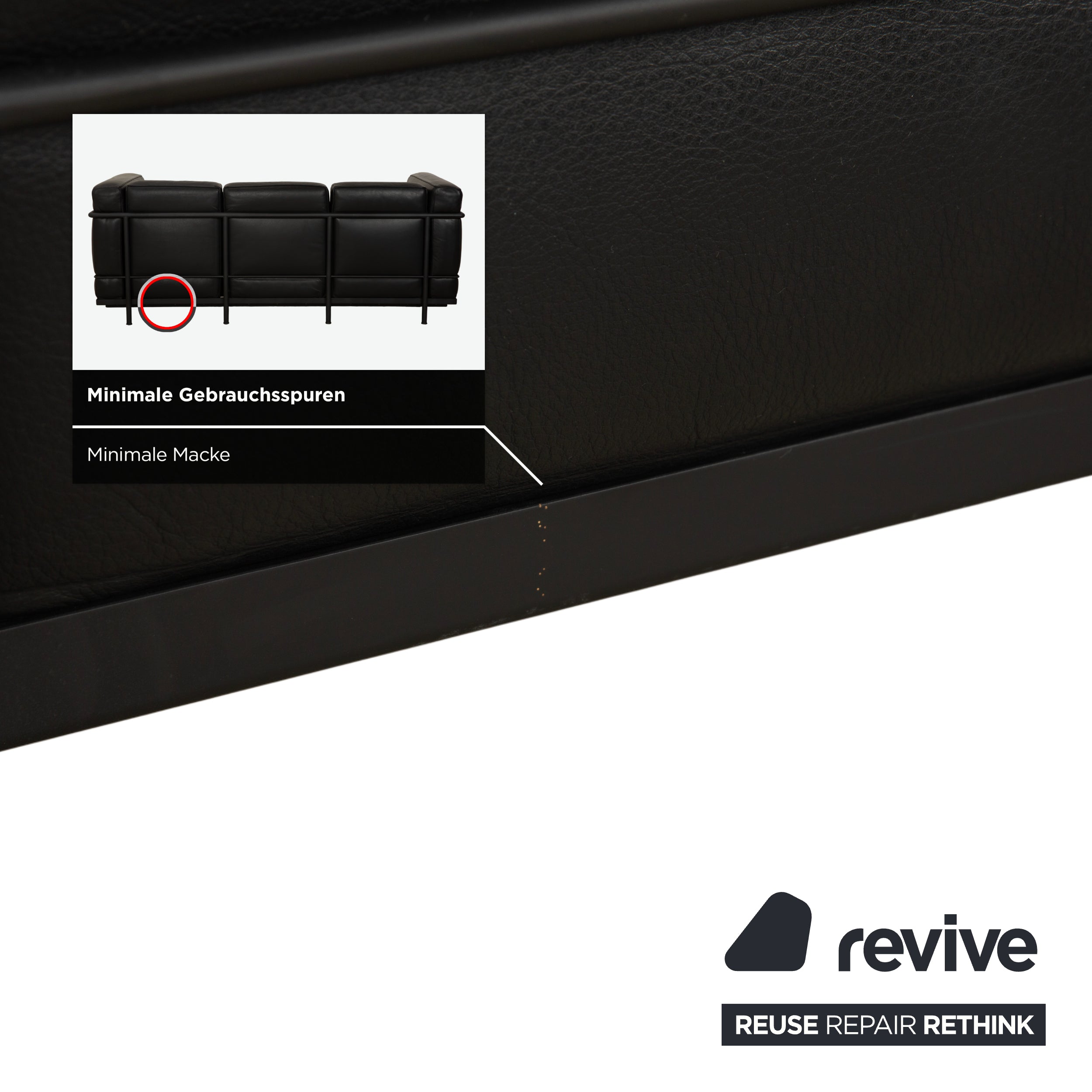 Cassina LC 2 Leather Three-Seater with Armchair Black Sofa Couch