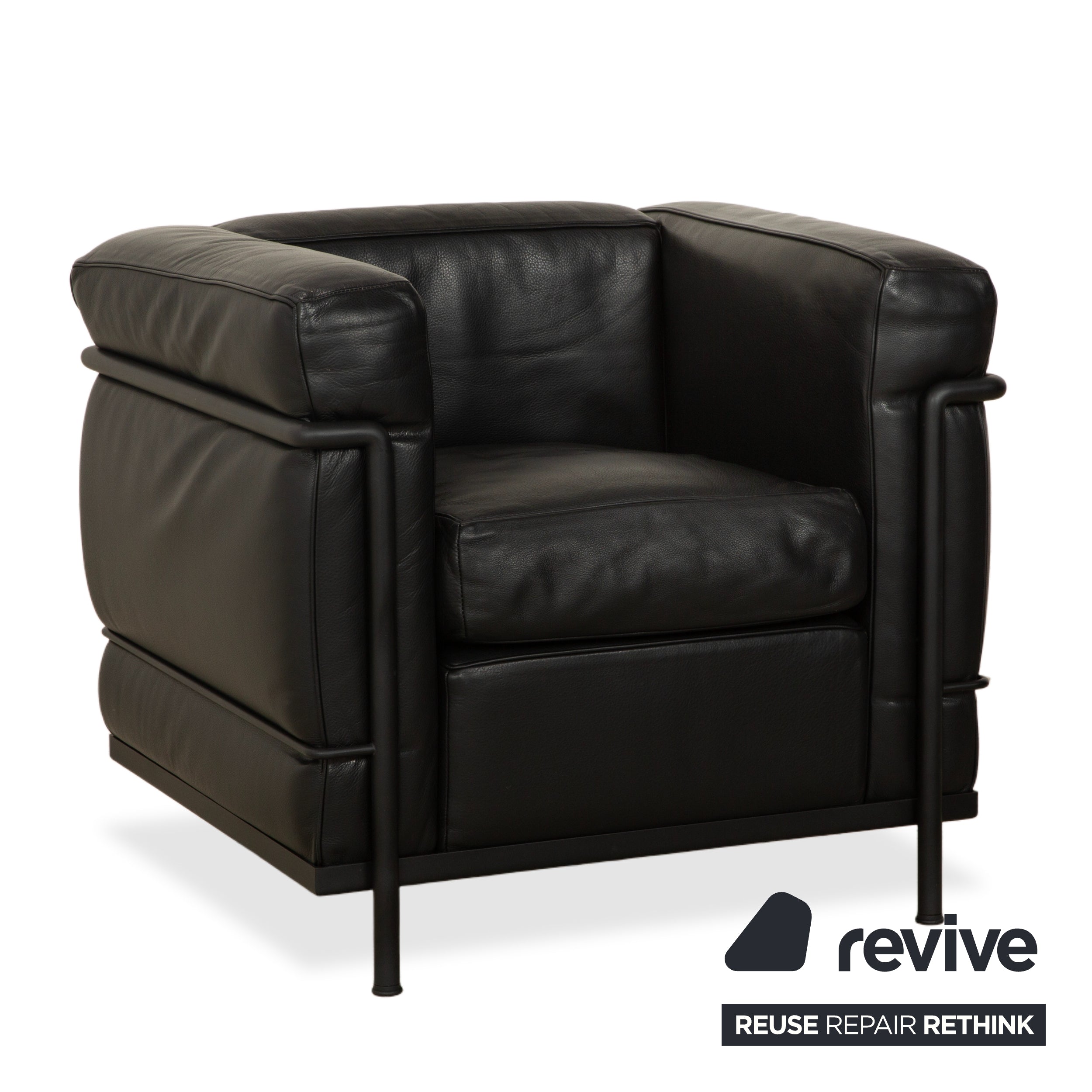 Cassina LC 2 Leder Dreisitzer mit Sessel Schwarz Sofa Couch
