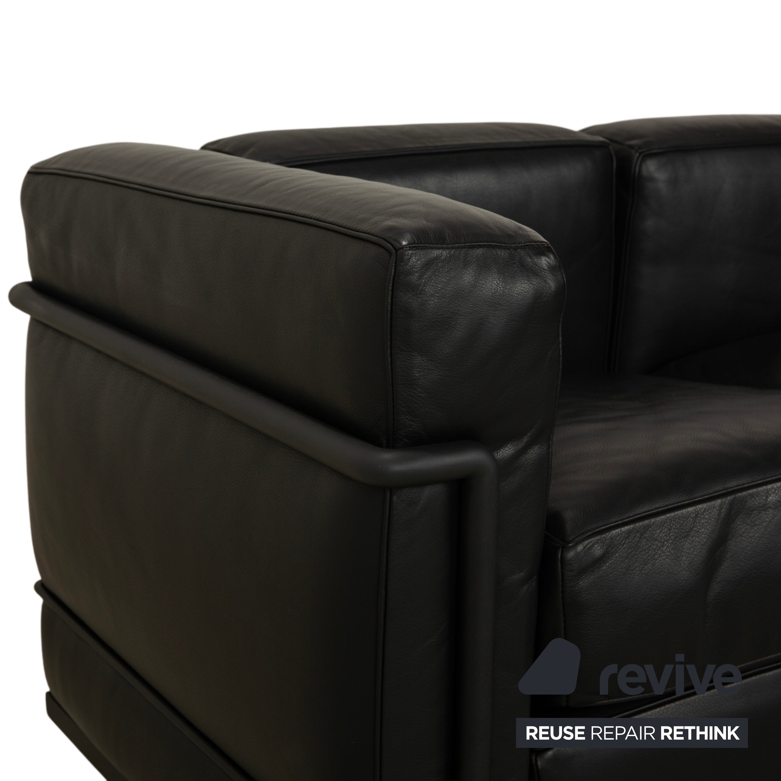 Cassina LC 2 Leather Three-Seater Black Sofa Couch