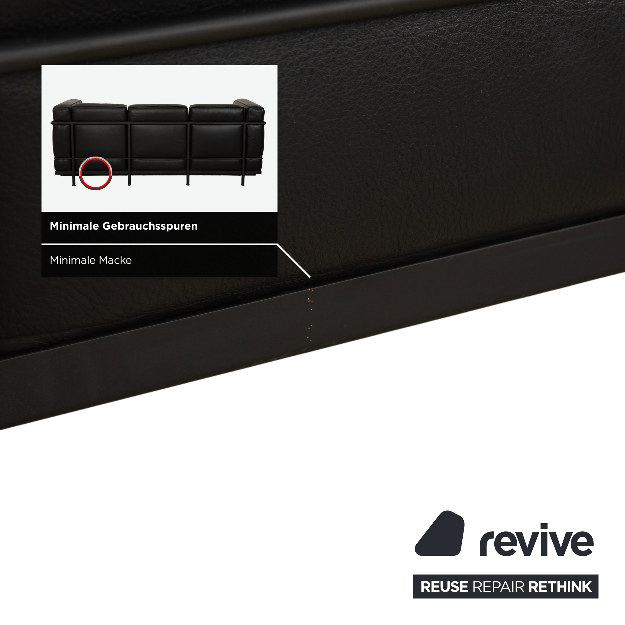 Cassina LC 2 Leather Three-Seater Black Sofa Couch