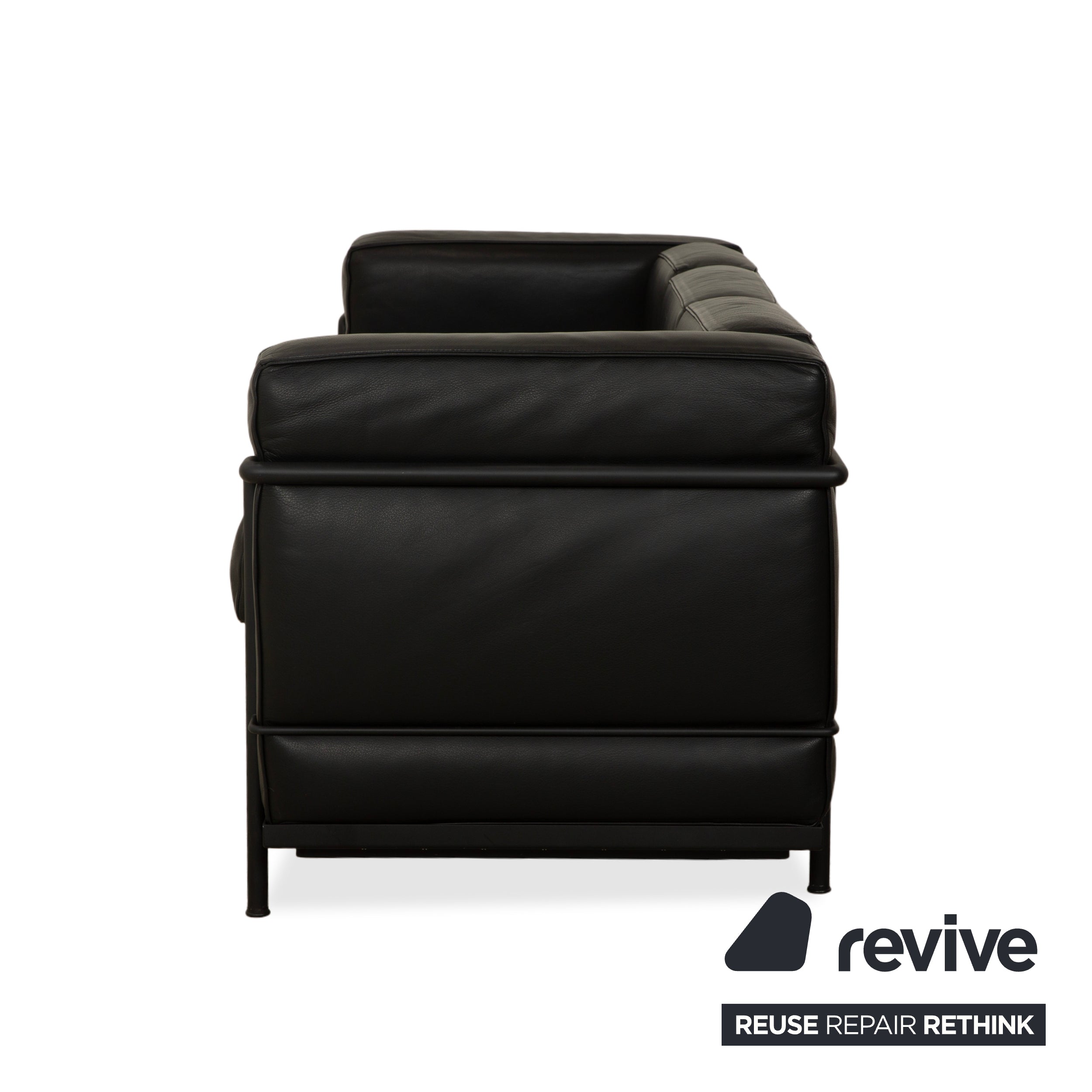 Cassina LC 2 Leather Three-Seater Black Sofa Couch