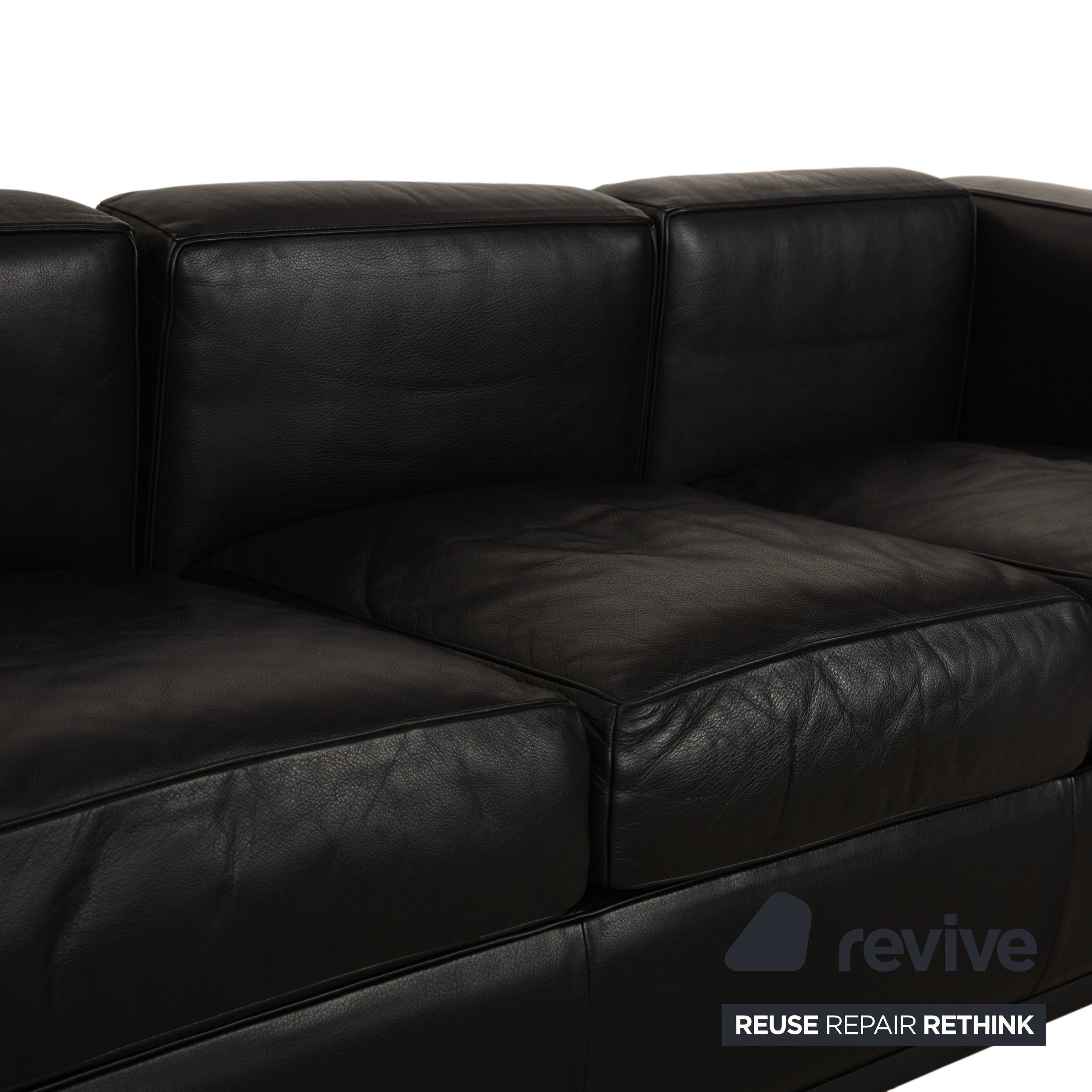 Cassina LC 2 Leather Three-Seater Black Sofa Couch