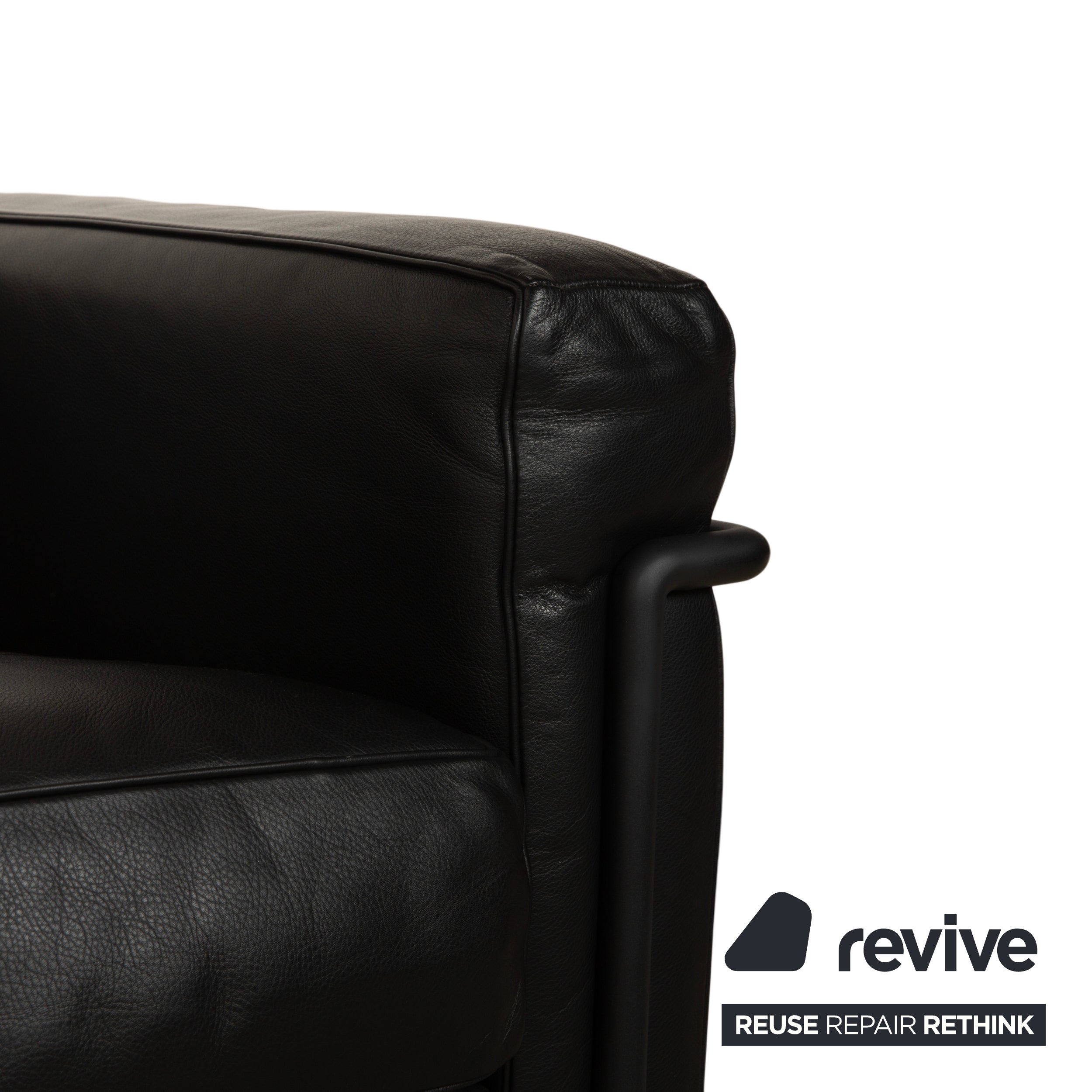 Cassina LC 2 Leather Three-Seater Black Sofa Couch