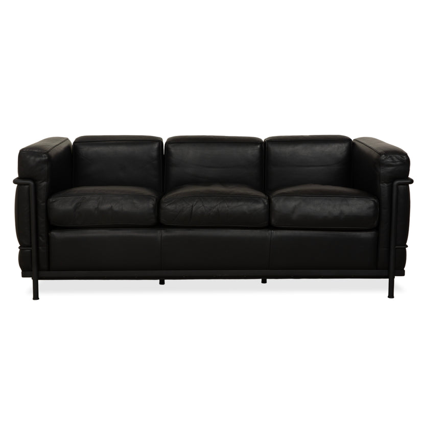 Cassina LC 2 Leder Dreisitzer Schwarz Sofa Couch