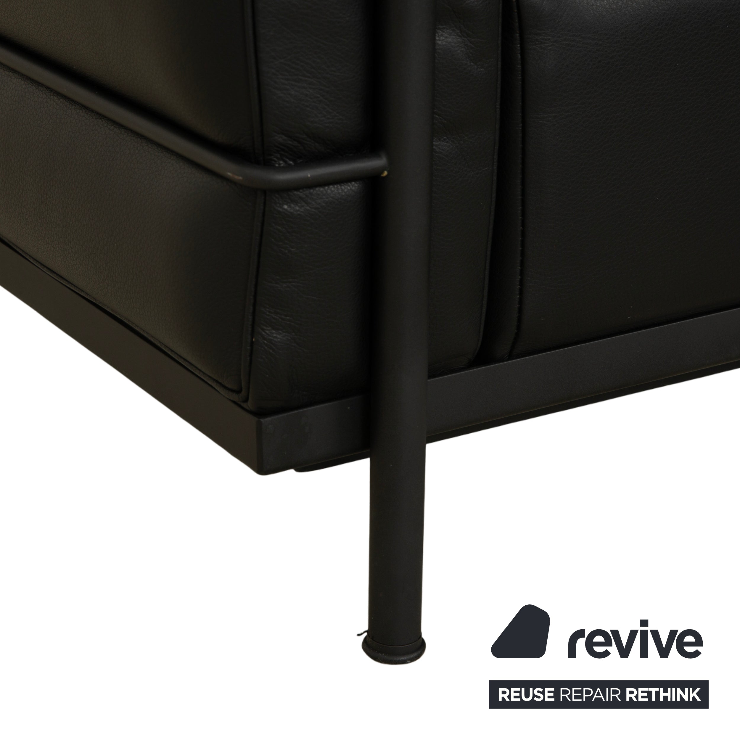 Cassina LC 2 Leather Three-Seater Black Sofa Couch