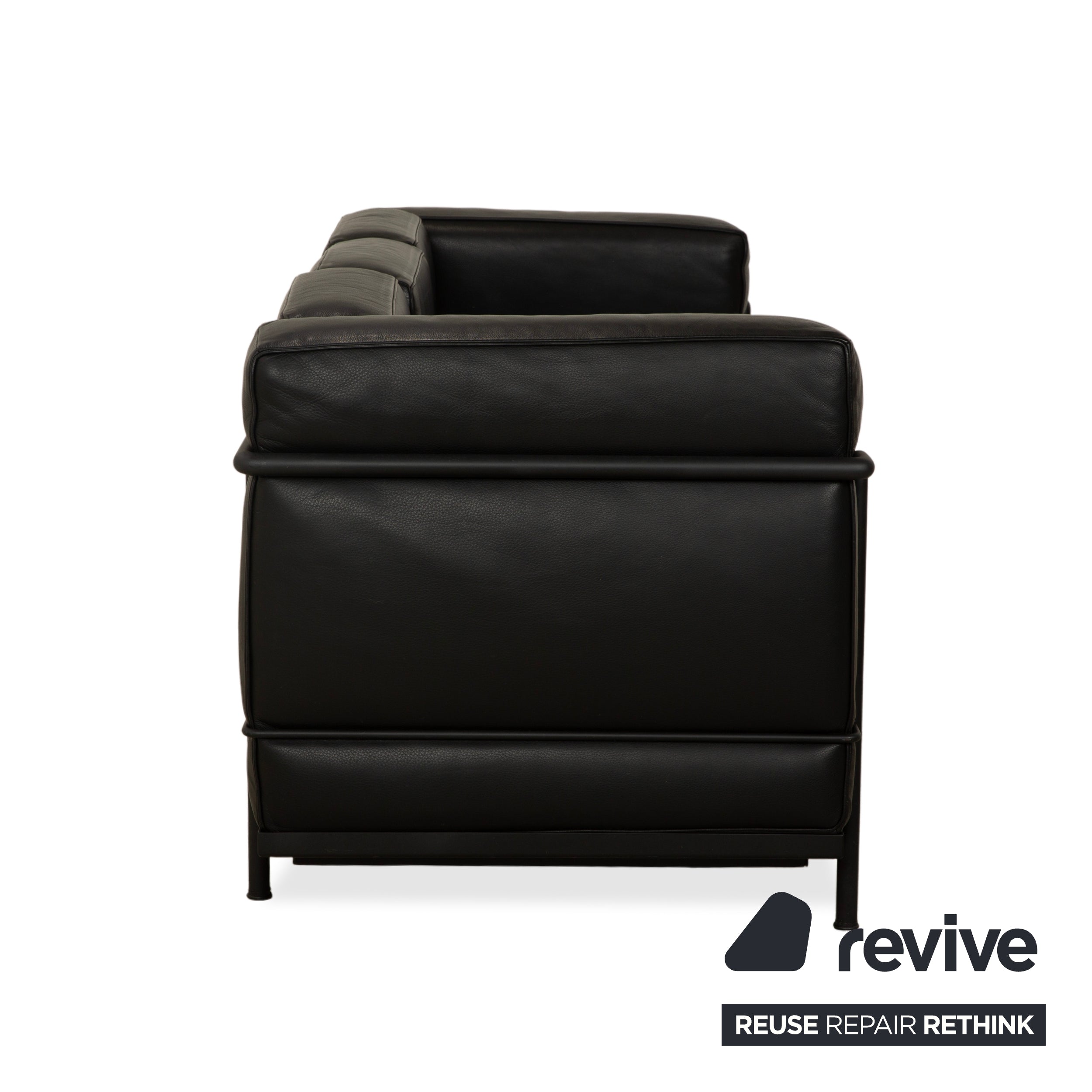 Cassina LC 2 Leather Three-Seater Black Sofa Couch