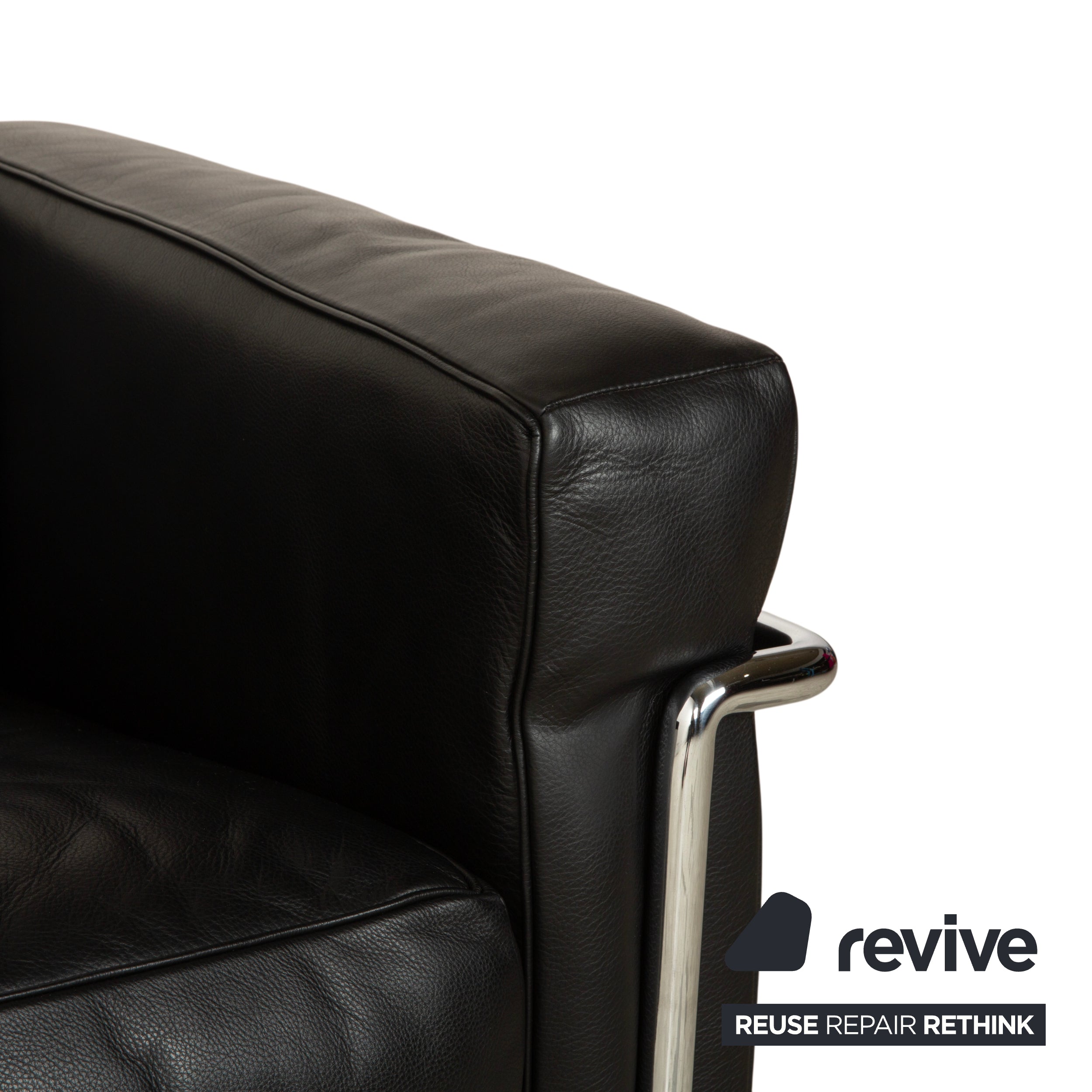 Cassina LC 2 Leather Three-Seater Black Sofa Le Corbusier