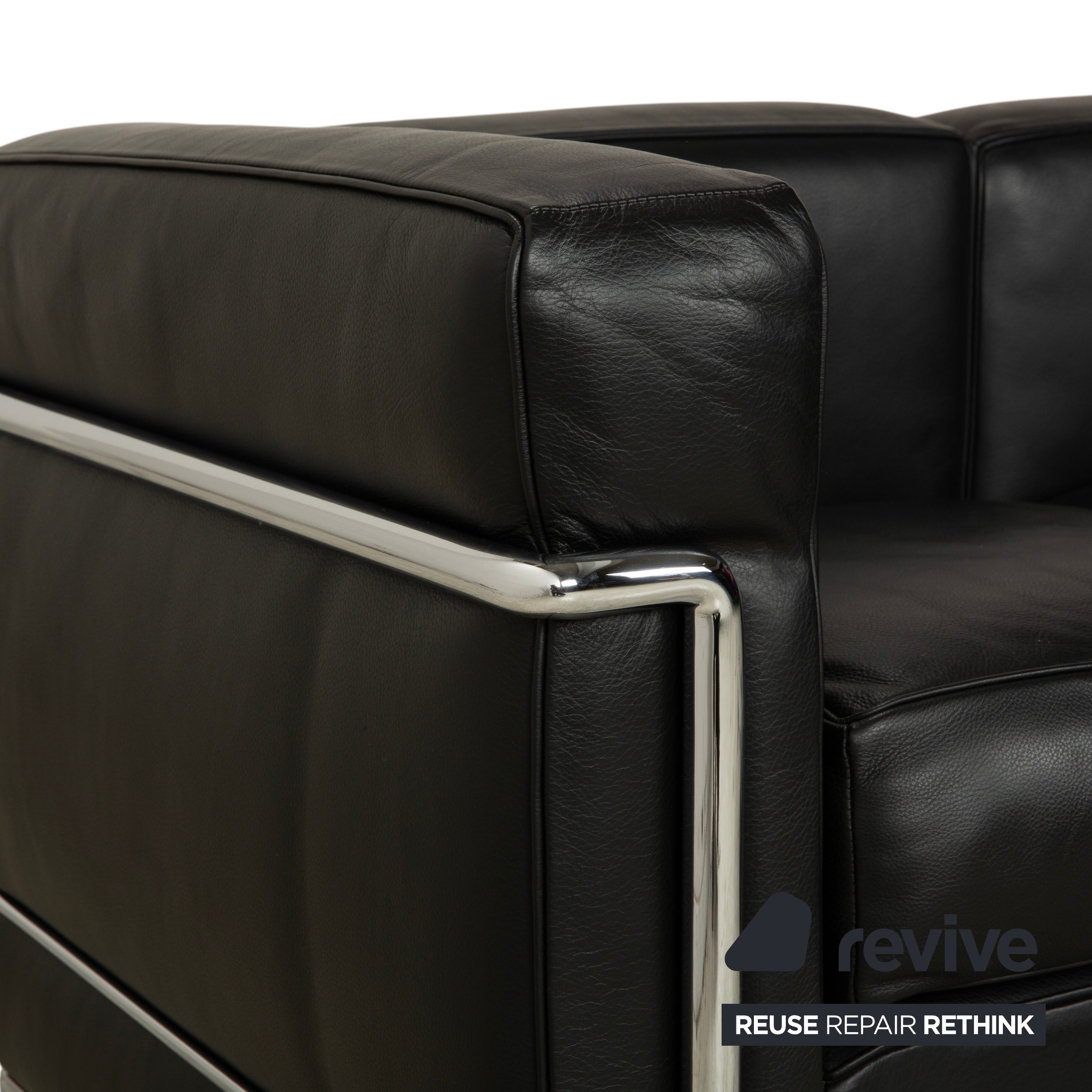 Cassina LC 2 Leather Three-Seater Black Sofa Le Corbusier