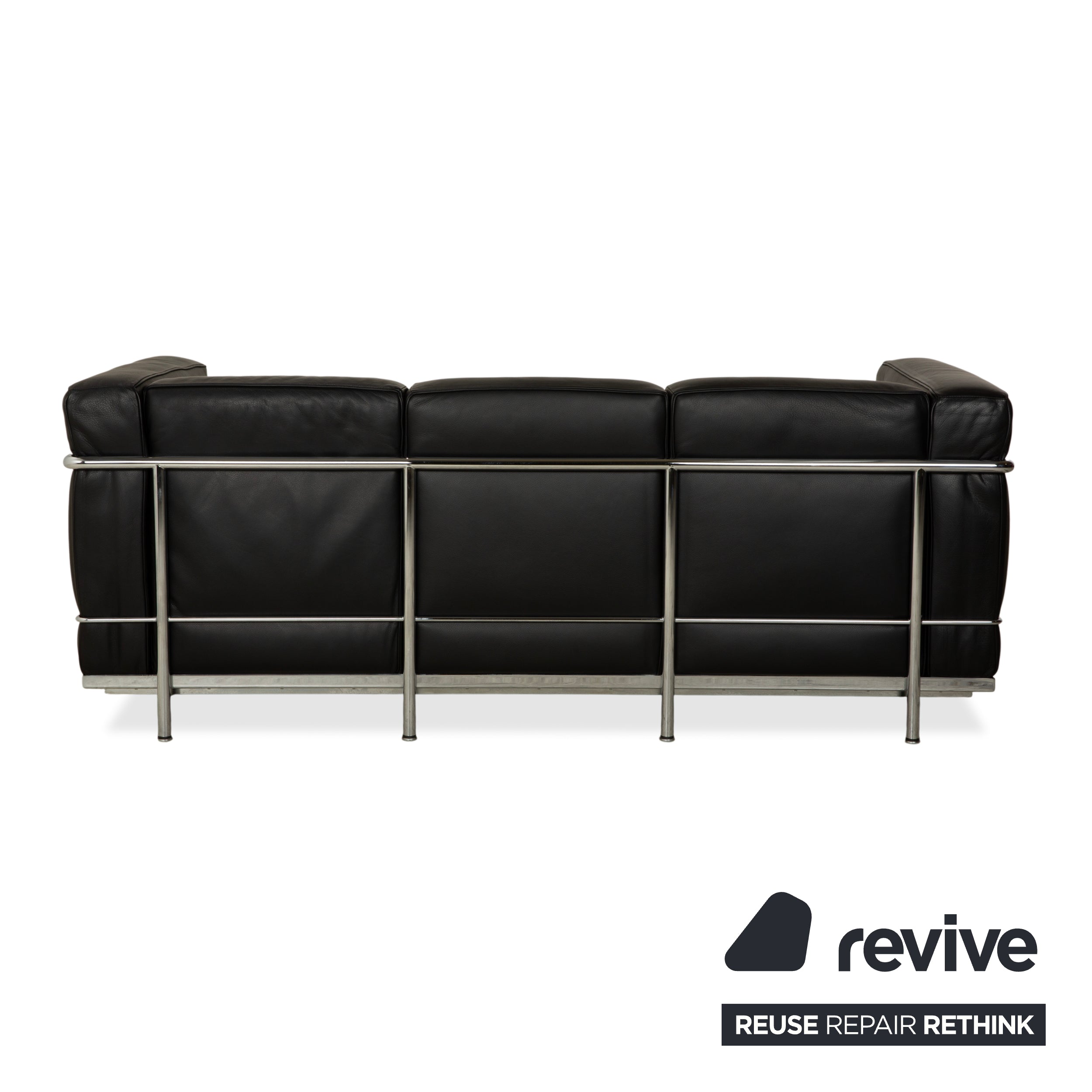 Cassina LC 2 Leather Three-Seater Black Sofa Le Corbusier