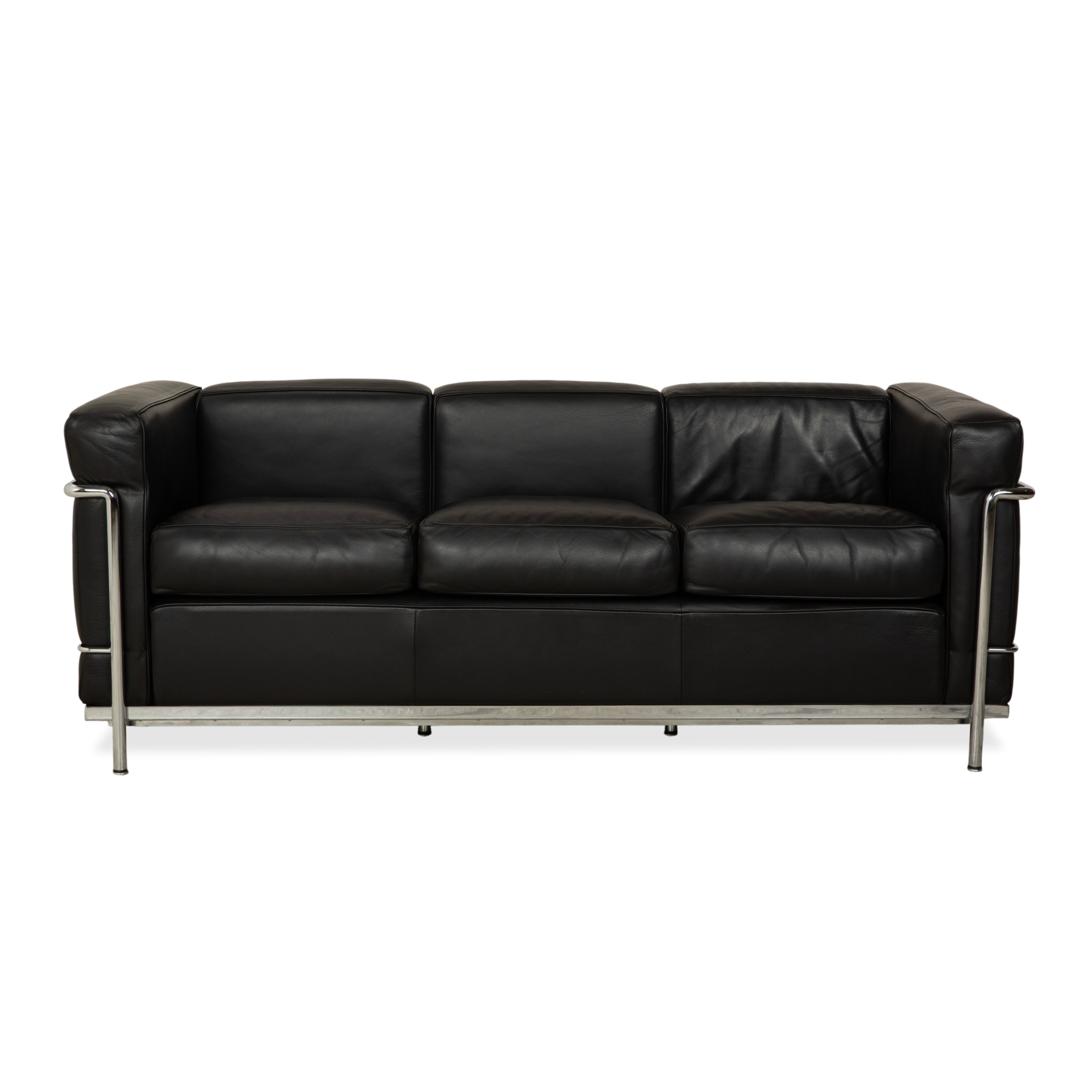Cassina LC 2 Leather Three-Seater Black Sofa Le Corbusier