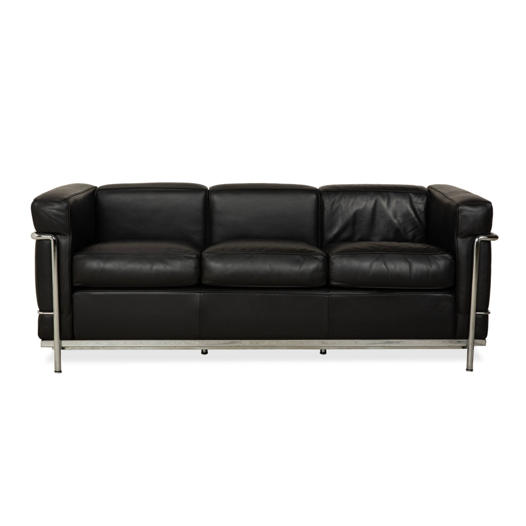 Cassina LC 2 Leder Dreisitzer Schwarz Sofa Le Corbusier