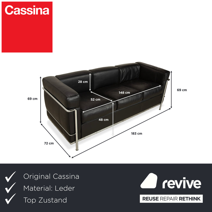 Cassina LC 2 Leder Dreisitzer Schwarz Sofa Le Corbusier