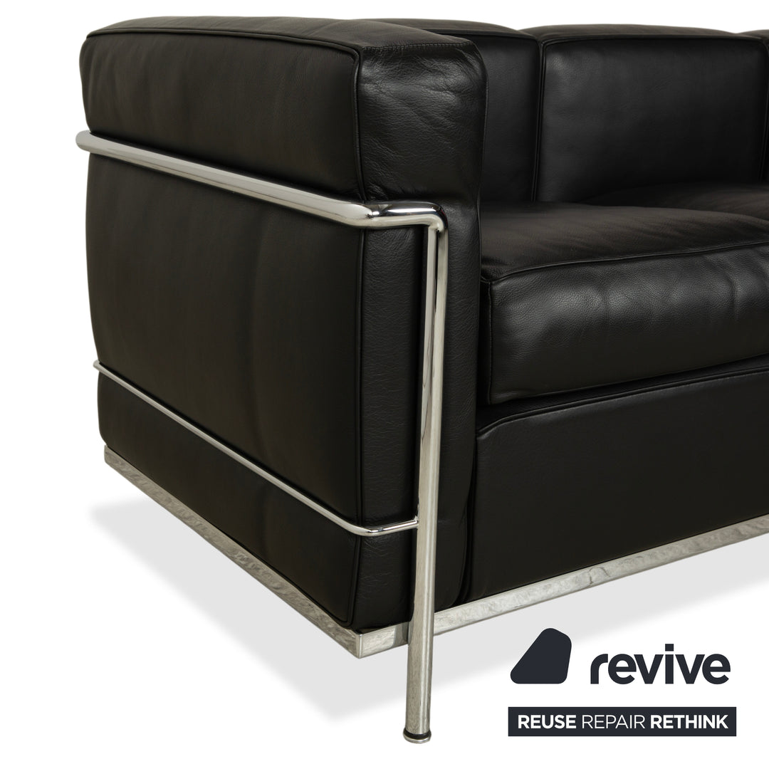Cassina LC 2 Leder Dreisitzer Schwarz Sofa Le Corbusier