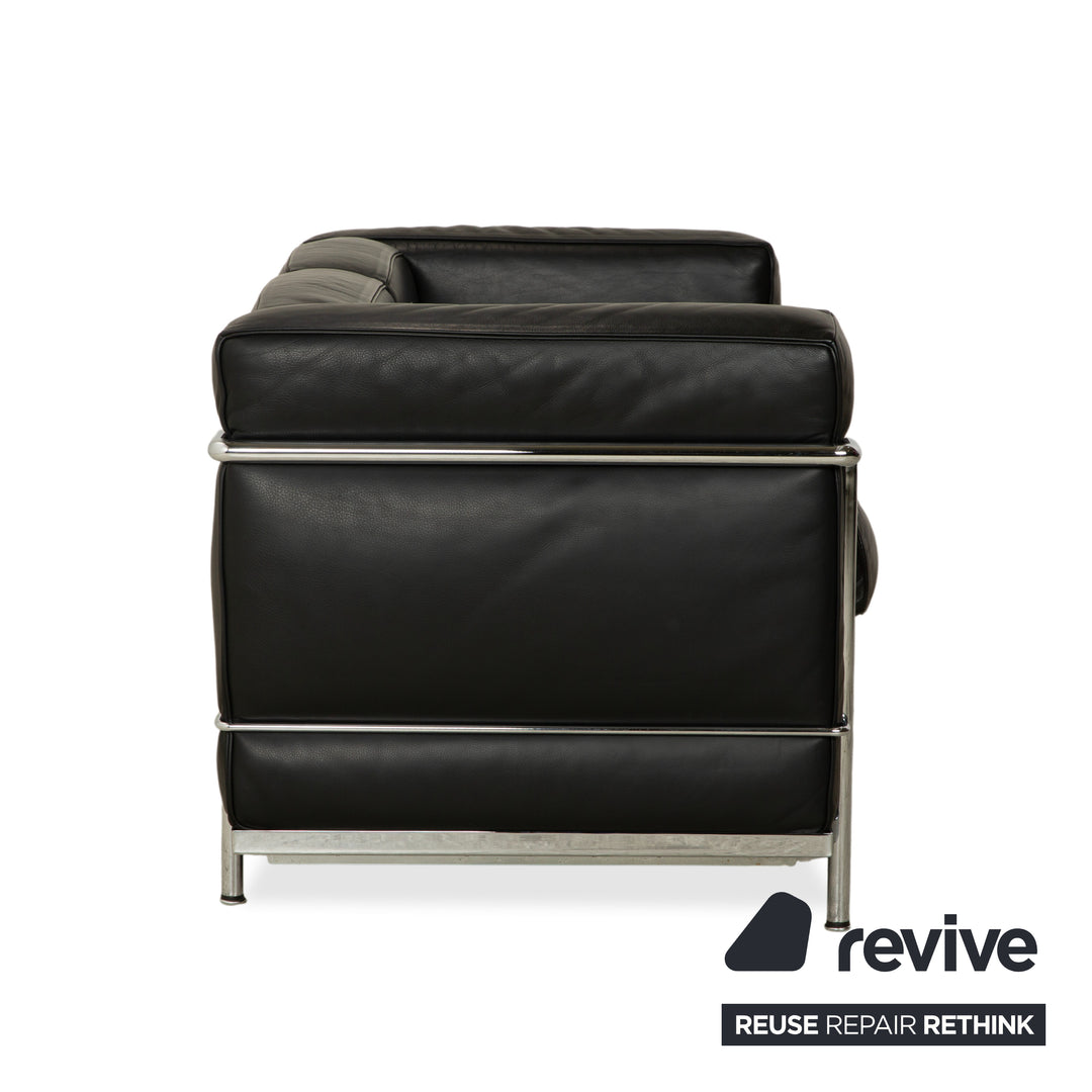 Cassina LC 2 Leather Three-Seater Two-Seater Black Sofa Le Corbusier