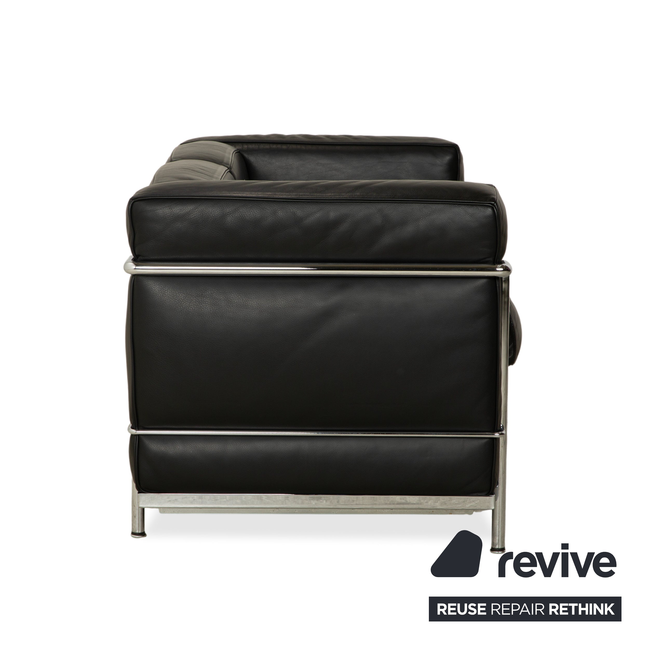 Cassina LC 2 Leather Three-Seater Two-Seater Black Sofa Le Corbusier