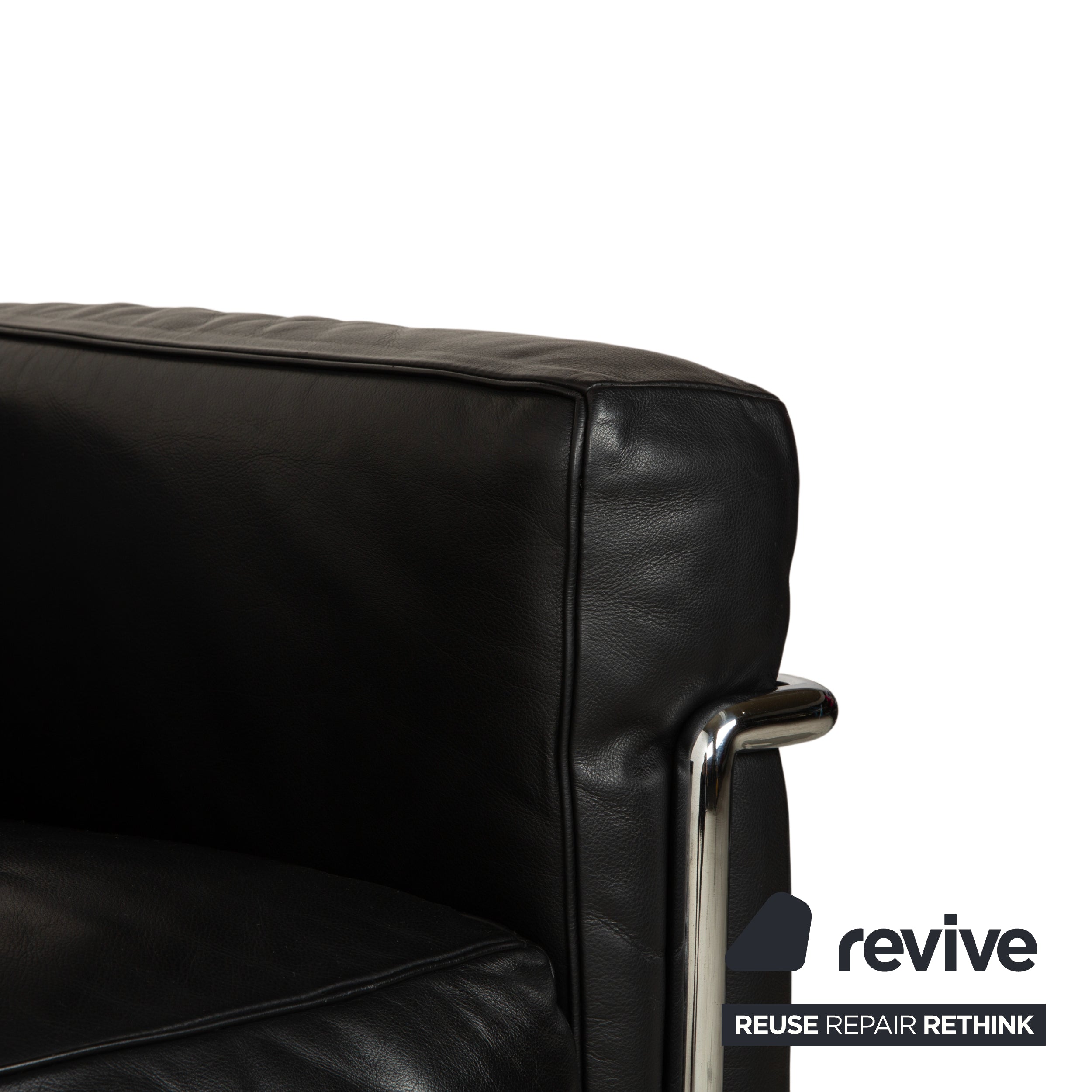 Cassina LC 2 Leather Three-Seater Two-Seater Black Sofa Le Corbusier