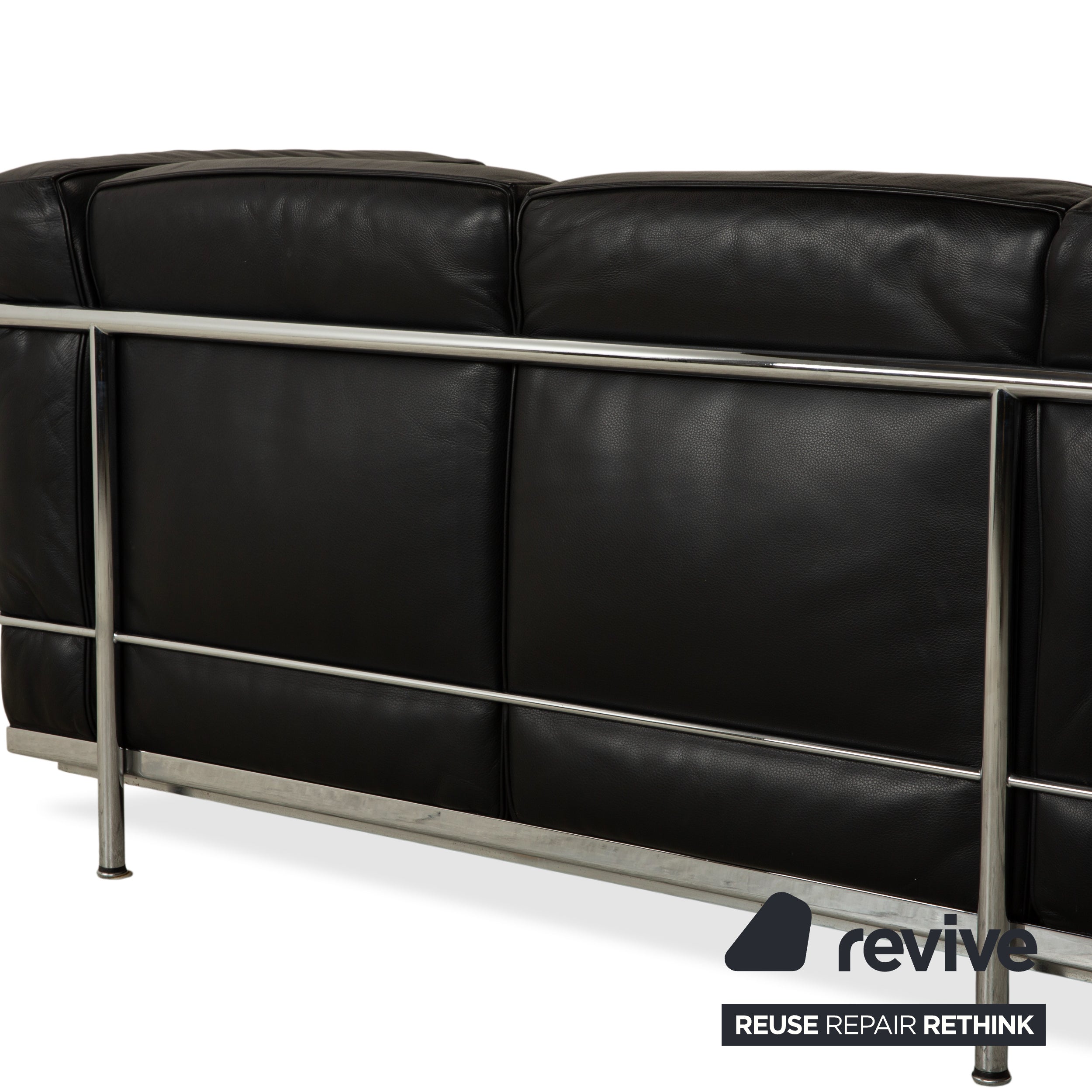 Cassina LC 2 Leather Three-Seater Two-Seater Black Sofa Le Corbusier