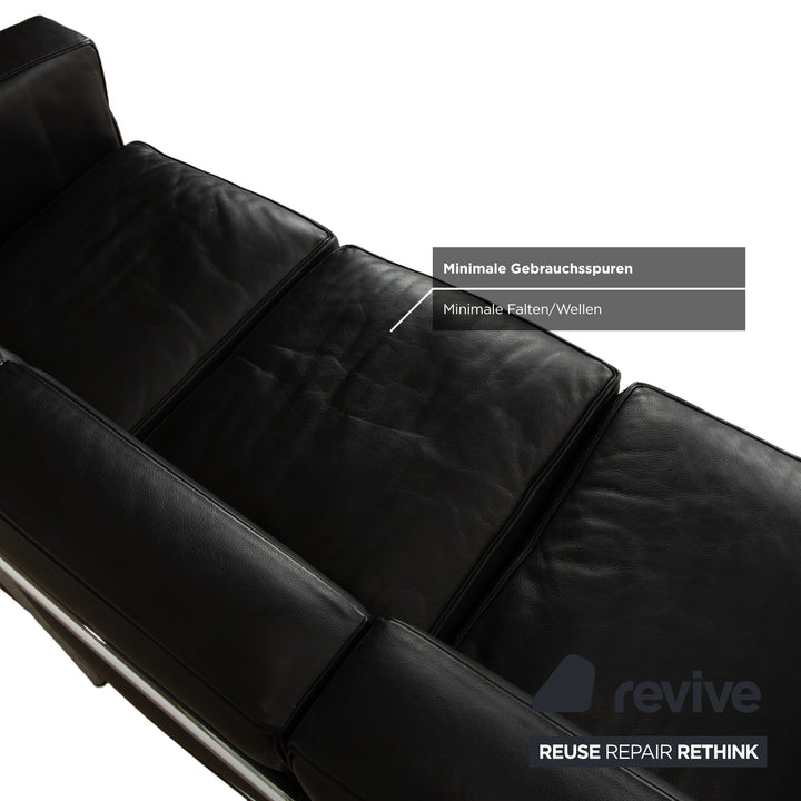 Cassina LC 2 Leather Three-Seater Two-Seater Black Sofa Le Corbusier