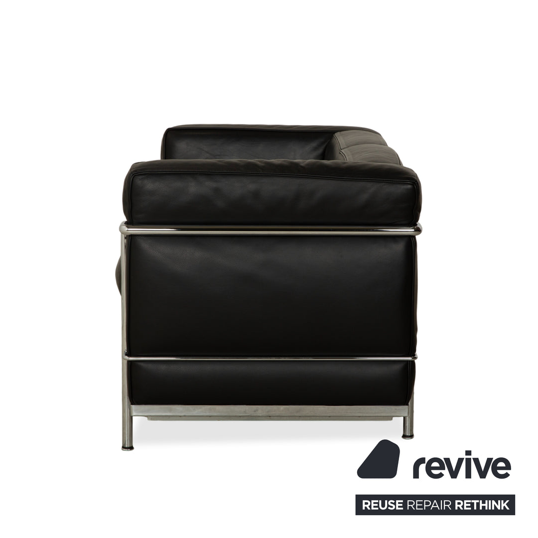 Cassina LC 2 Leather Three-Seater Two-Seater Black Sofa Le Corbusier