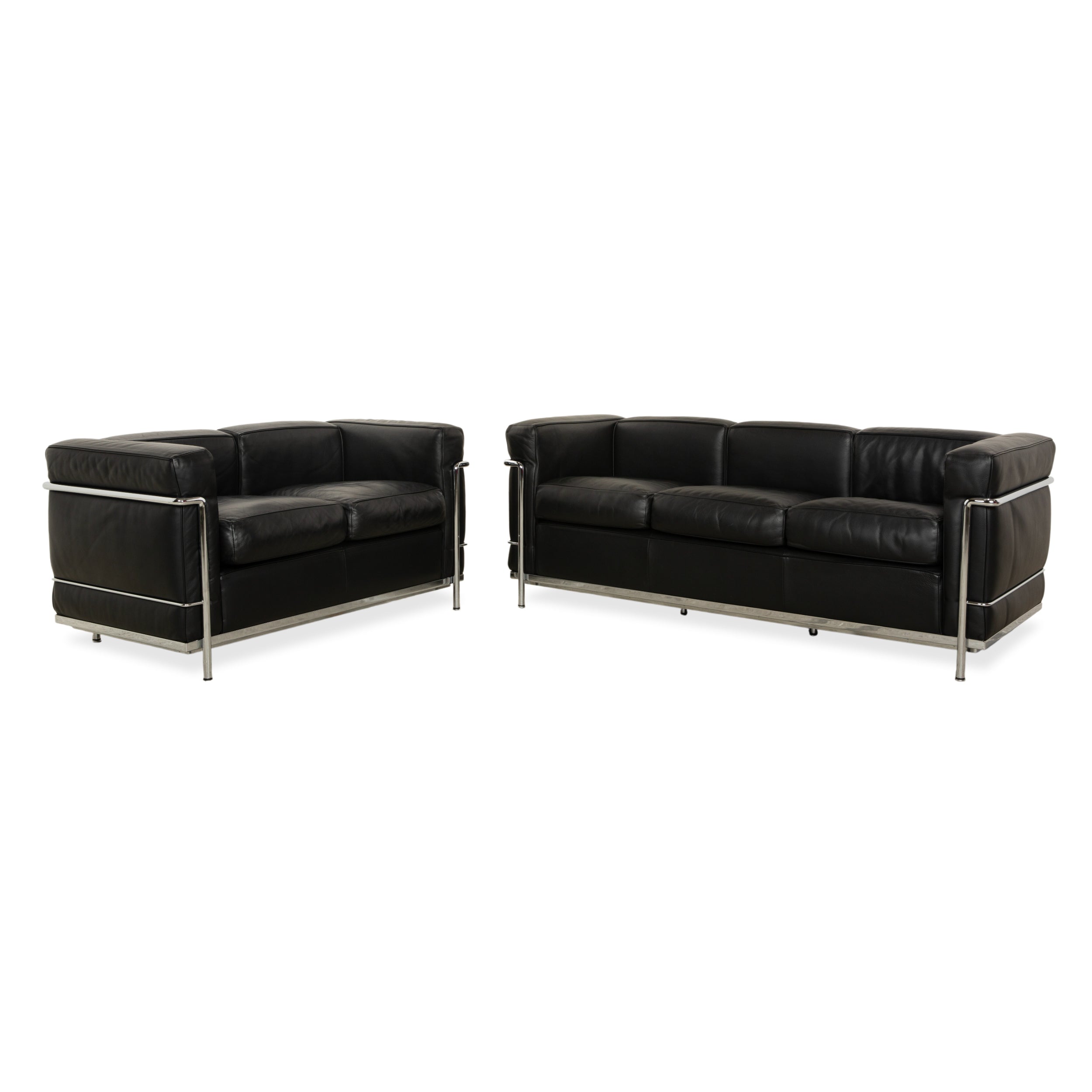 Cassina LC 2 Leder Dreisitzer Zweisitzer Schwarz Sofa Le Corbusier