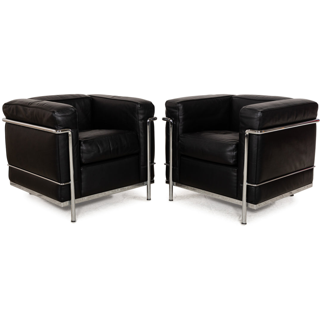 Cassina LC 2 Leather Armchair Set Black