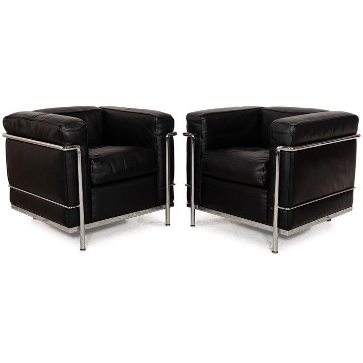 Cassina LC 2 Leather Armchair Set Black