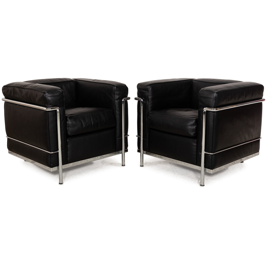 Cassina LC 2 Leder Sessel Garnitur Schwarz