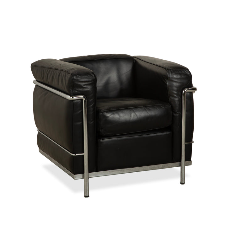 Fauteuil Cassina LC 2 en cuir noir Le Corbusier Chrome