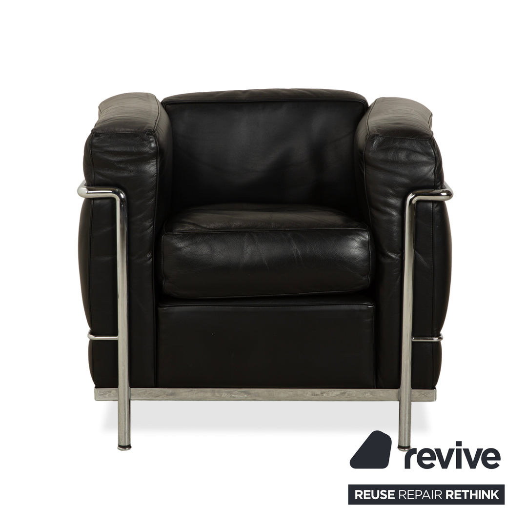 Fauteuil Cassina LC 2 en cuir noir Le Corbusier Chrome