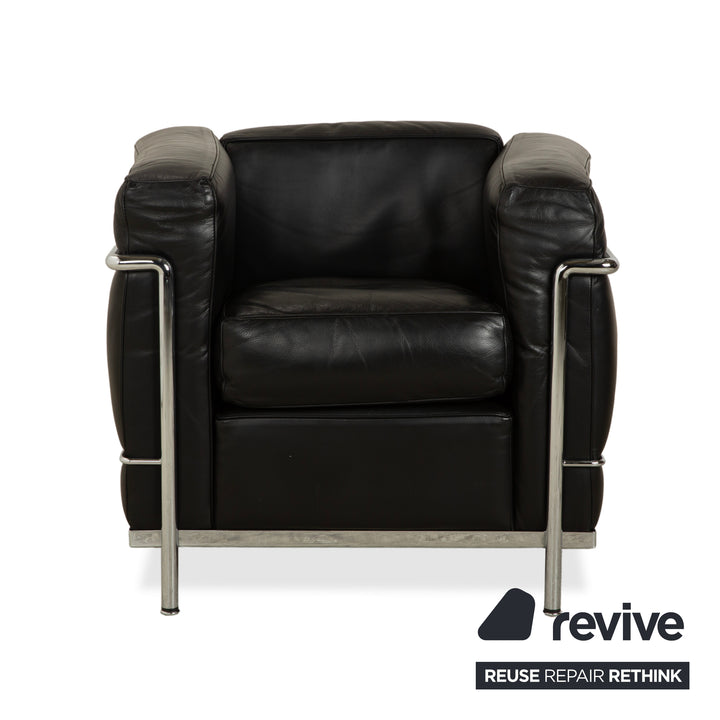 Fauteuil Cassina LC 2 en cuir noir Le Corbusier Chrome