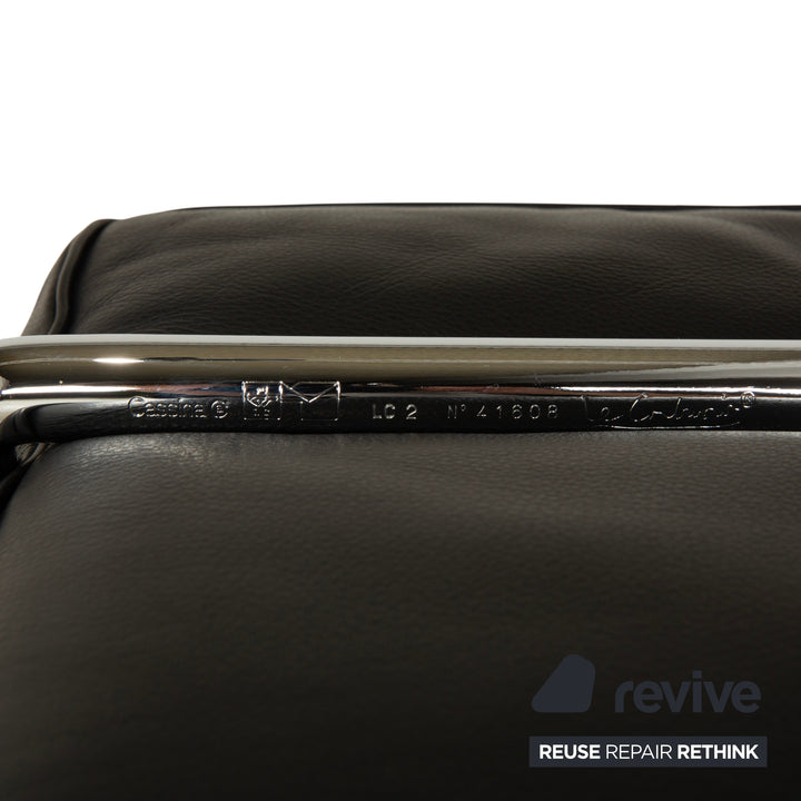 Cassina LC 2 Leather Sofa Black Two-Seater Le Corbusier Chrome