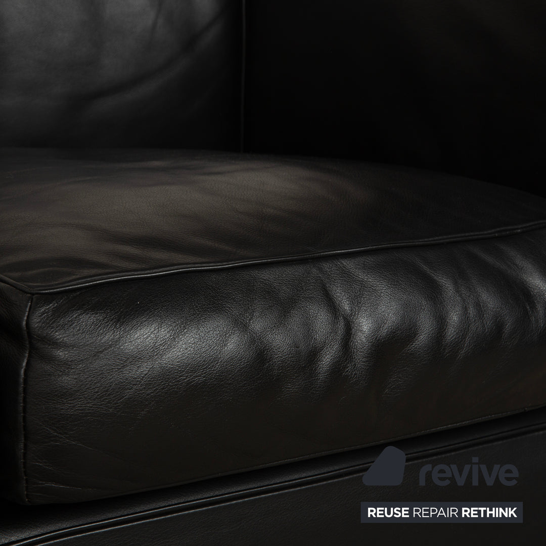 Cassina LC 2 Leather Sofa Black Two-Seater Le Corbusier Chrome