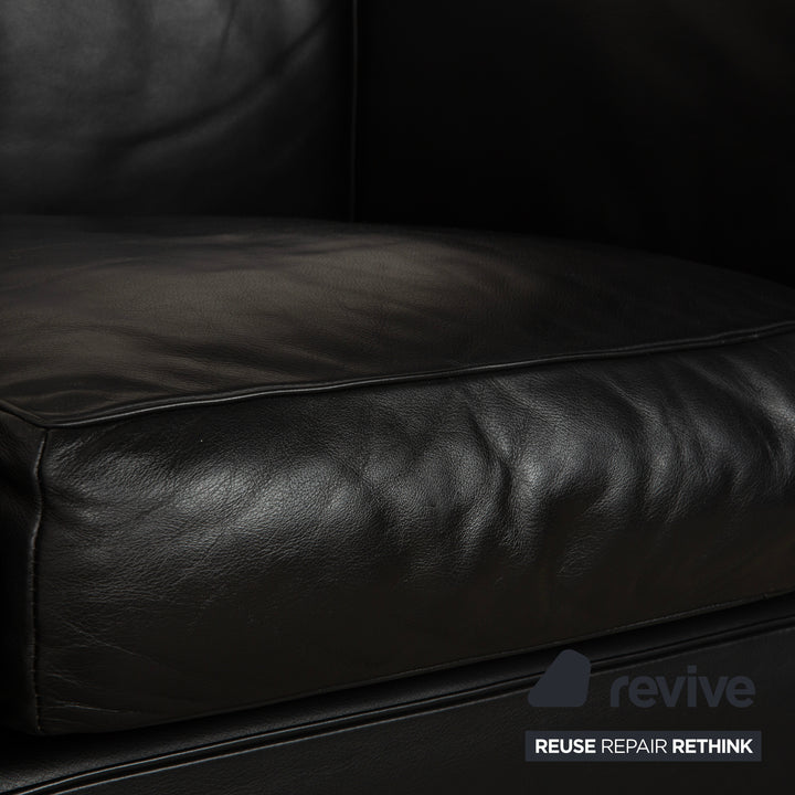 Cassina LC 2 Leather Sofa Black Two-Seater Le Corbusier Chrome