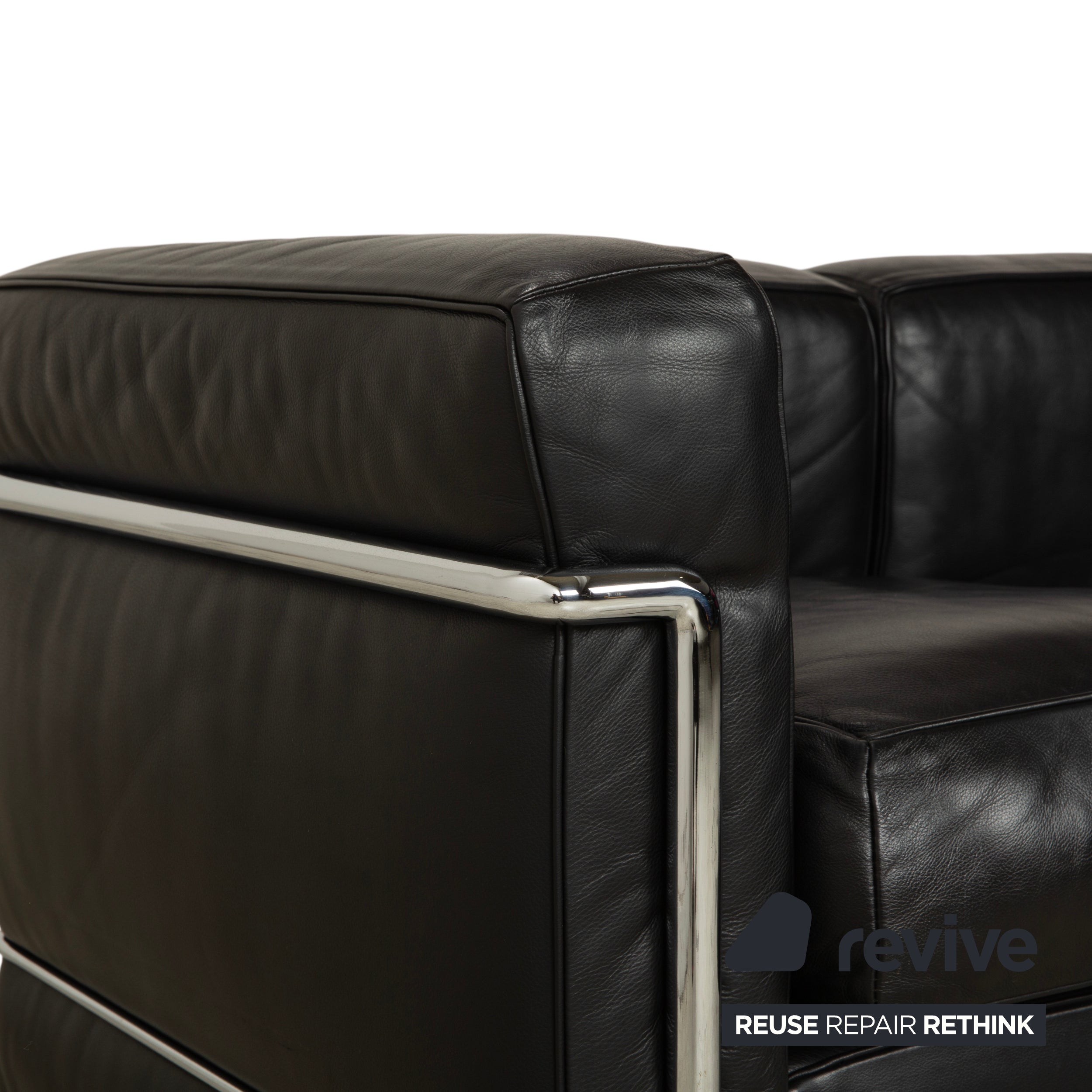 Cassina LC 2 Leather Sofa Black Two-Seater Le Corbusier Chrome