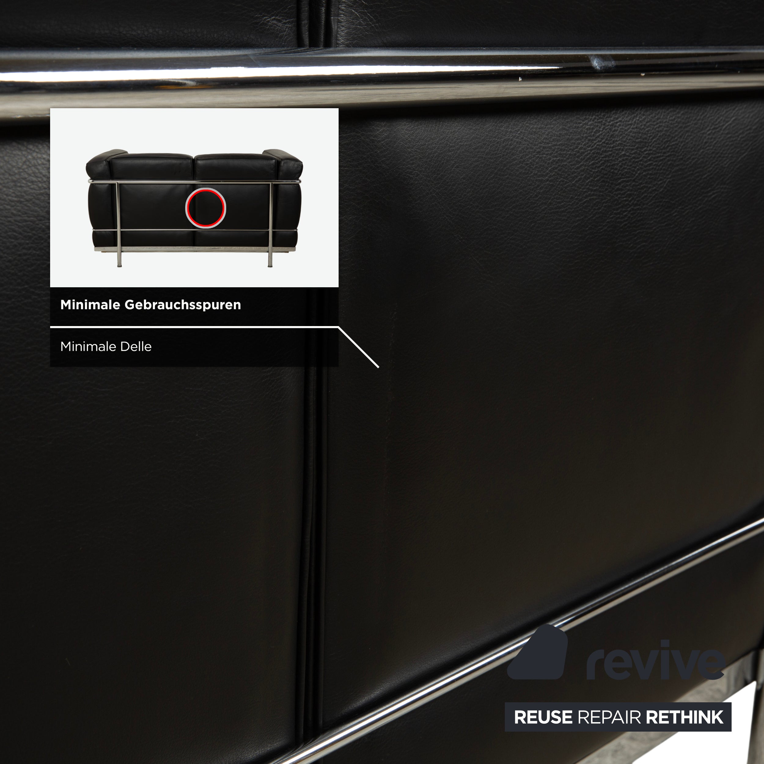 Cassina LC 2 Leather Sofa Black Two-Seater Le Corbusier Chrome