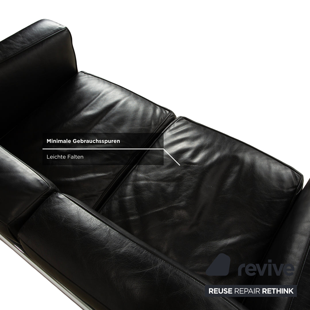 Cassina LC 2 Leather Sofa Black Two-Seater Le Corbusier Chrome