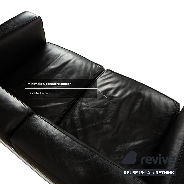 Cassina LC 2 Leather Sofa Black Two-Seater Le Corbusier Chrome