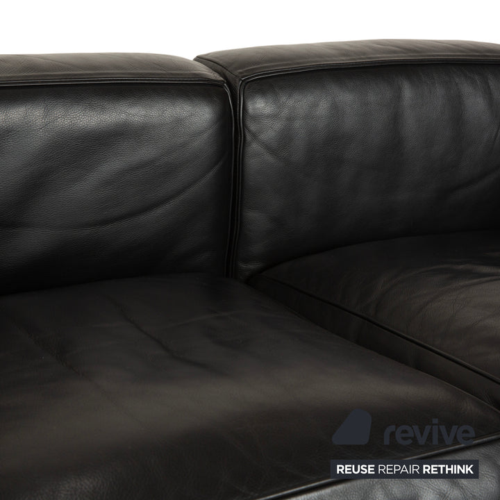 Cassina LC 2 Leather Sofa Black Two-Seater Le Corbusier Chrome