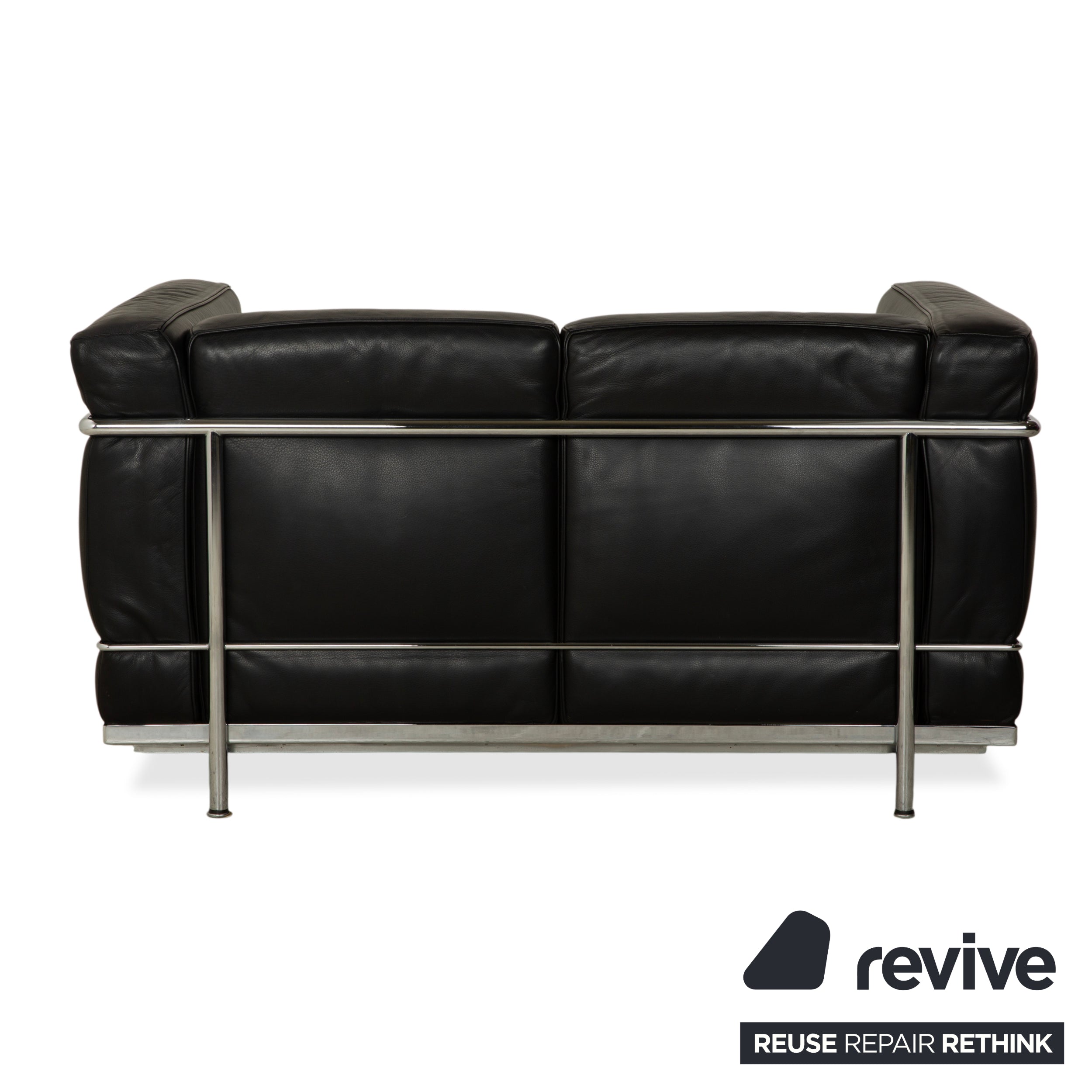 Cassina LC 2 Leather Sofa Black Two-Seater Le Corbusier Chrome