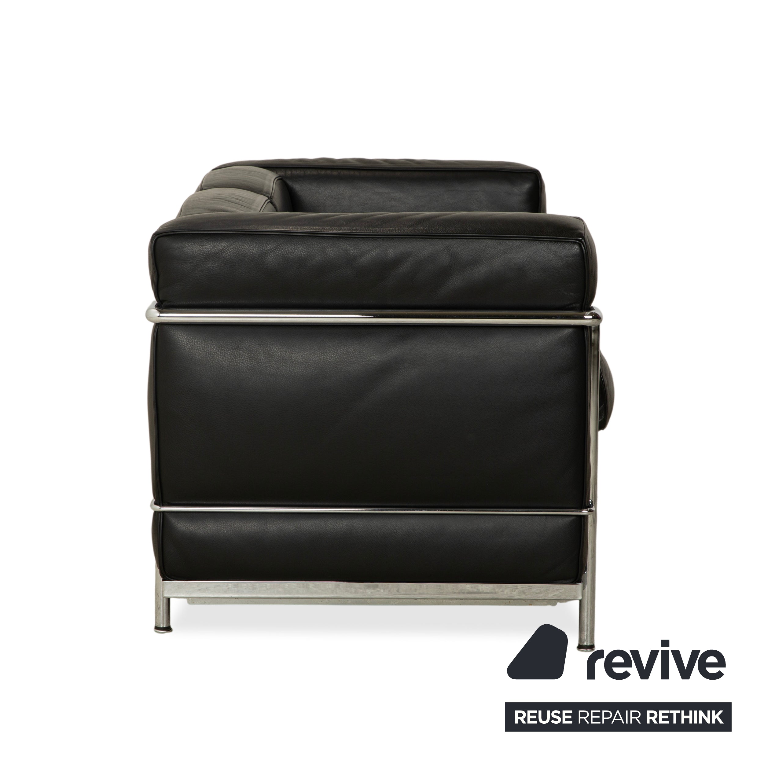 Cassina LC 2 Leather Sofa Black Two-Seater Le Corbusier Chrome
