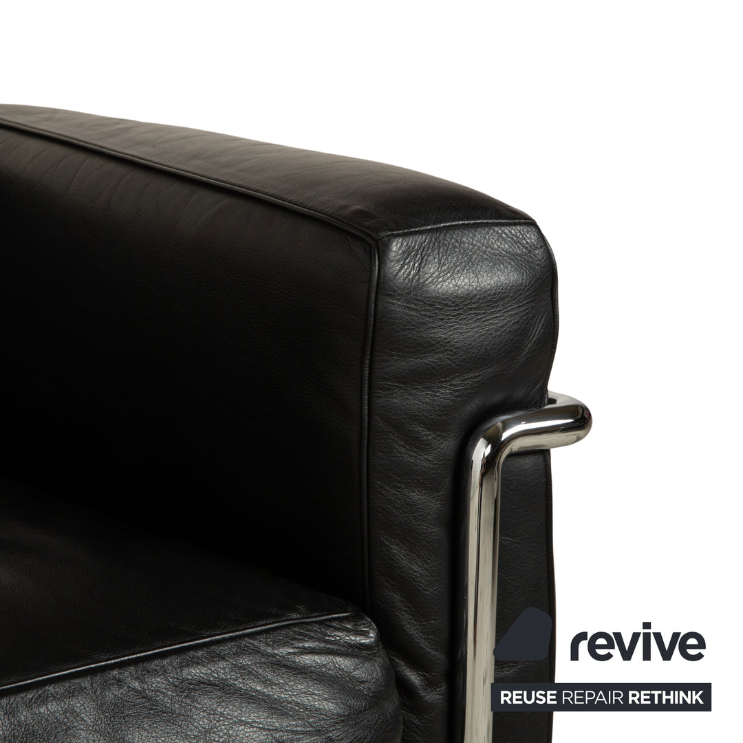 Cassina LC 2 Leather Sofa Black Two-Seater Le Corbusier Chrome
