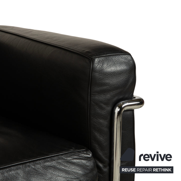Cassina LC 2 Leather Sofa Black Two-Seater Le Corbusier Chrome